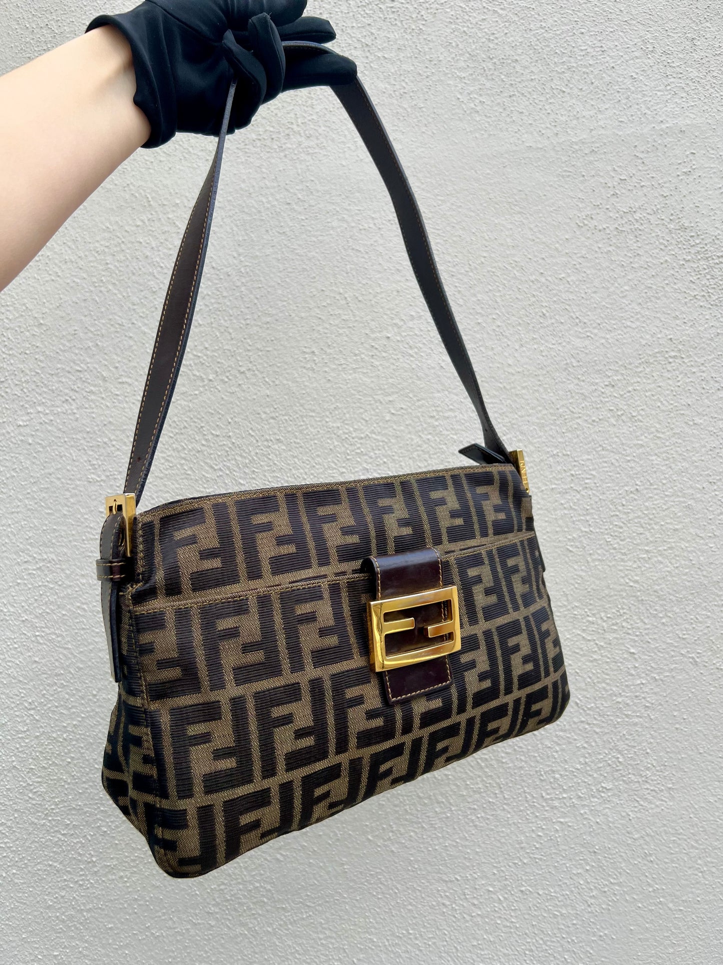 Pre-loved Fendi Zucca FF Mamma Forever Baguette Flap