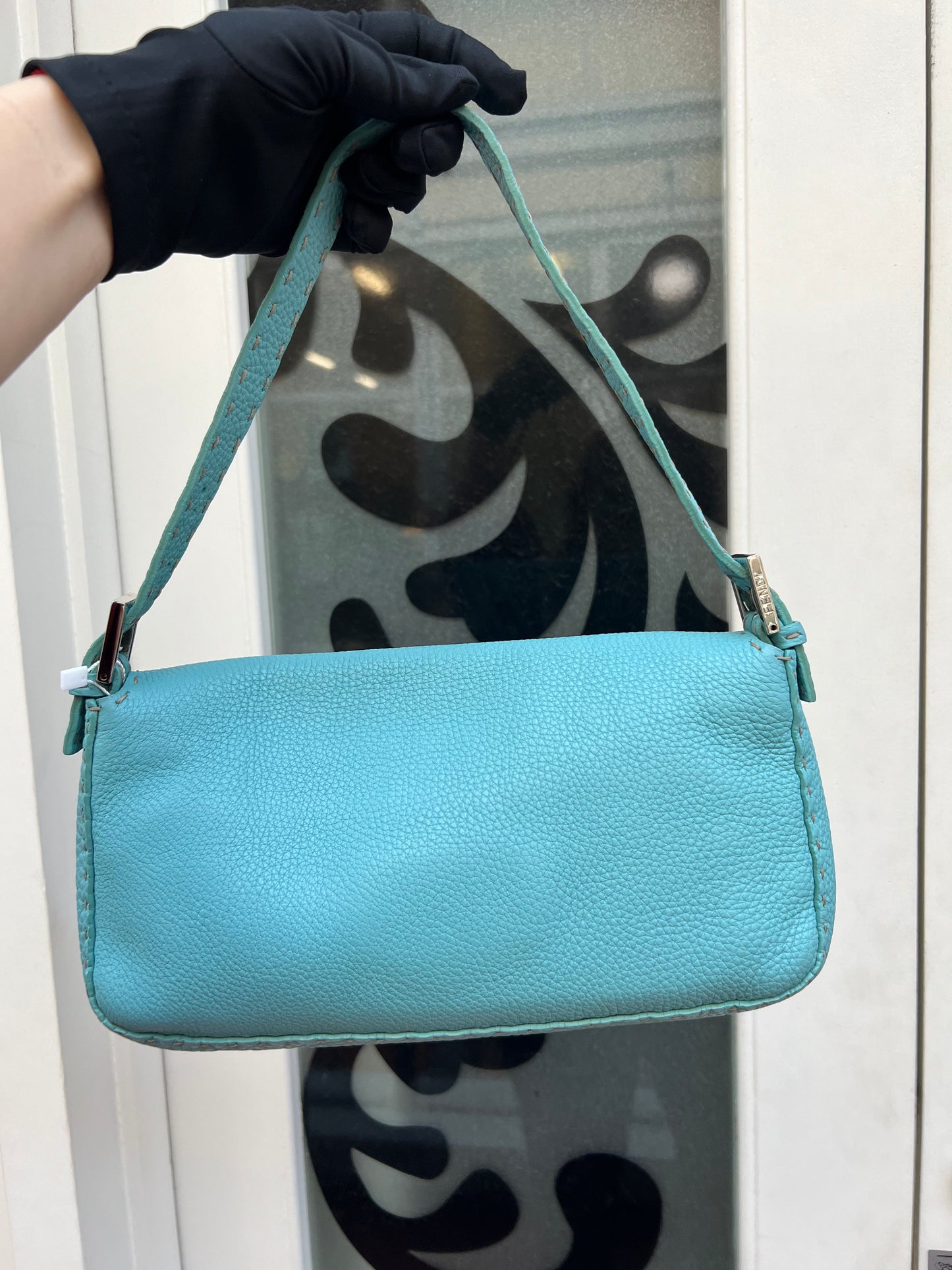 Pre-loved Fendi Vintage Blue Leather Baguette Handbag