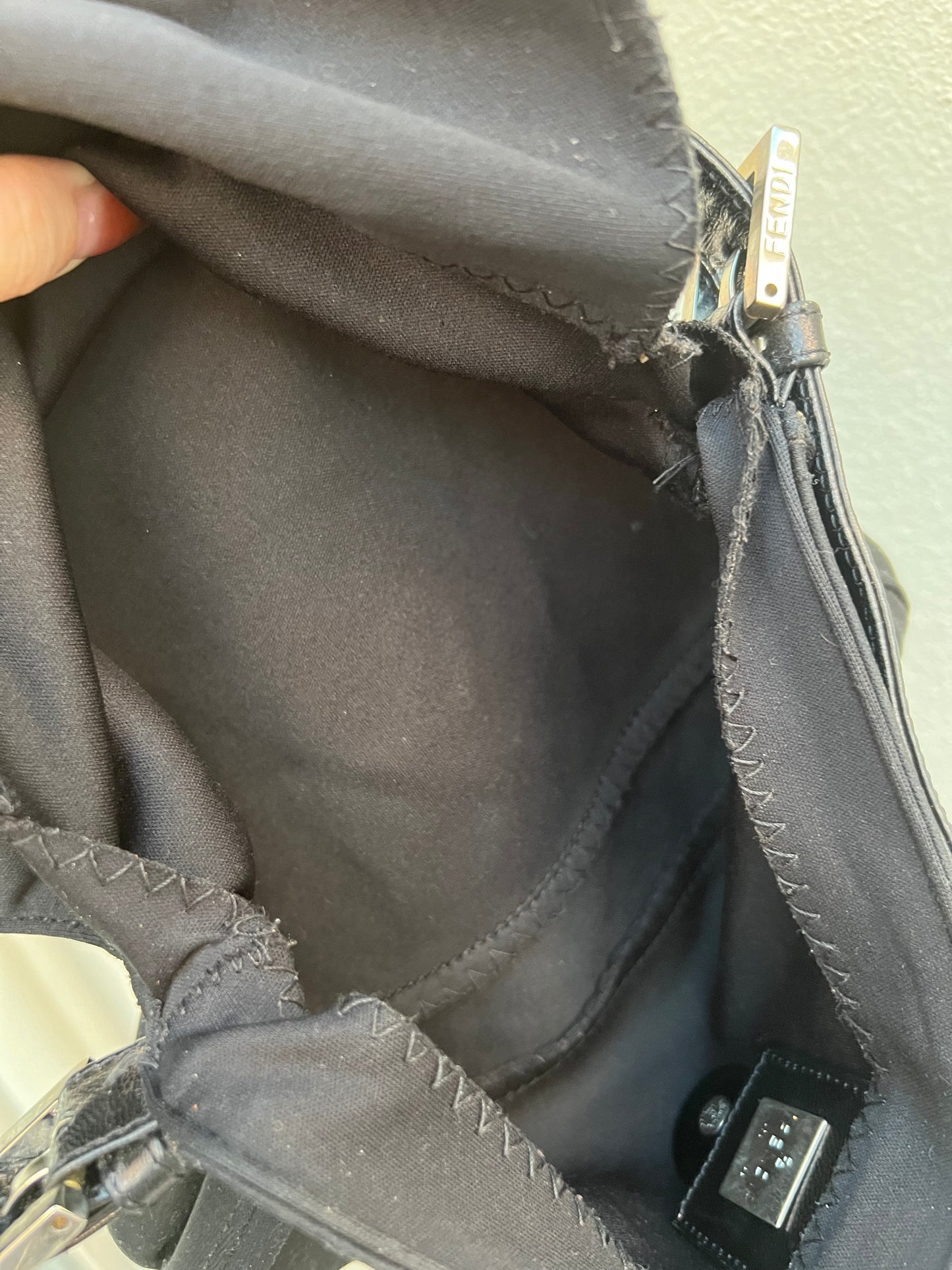 Pre-loved Fendi Vintage Nylon Baguette Shoulder Bag Black