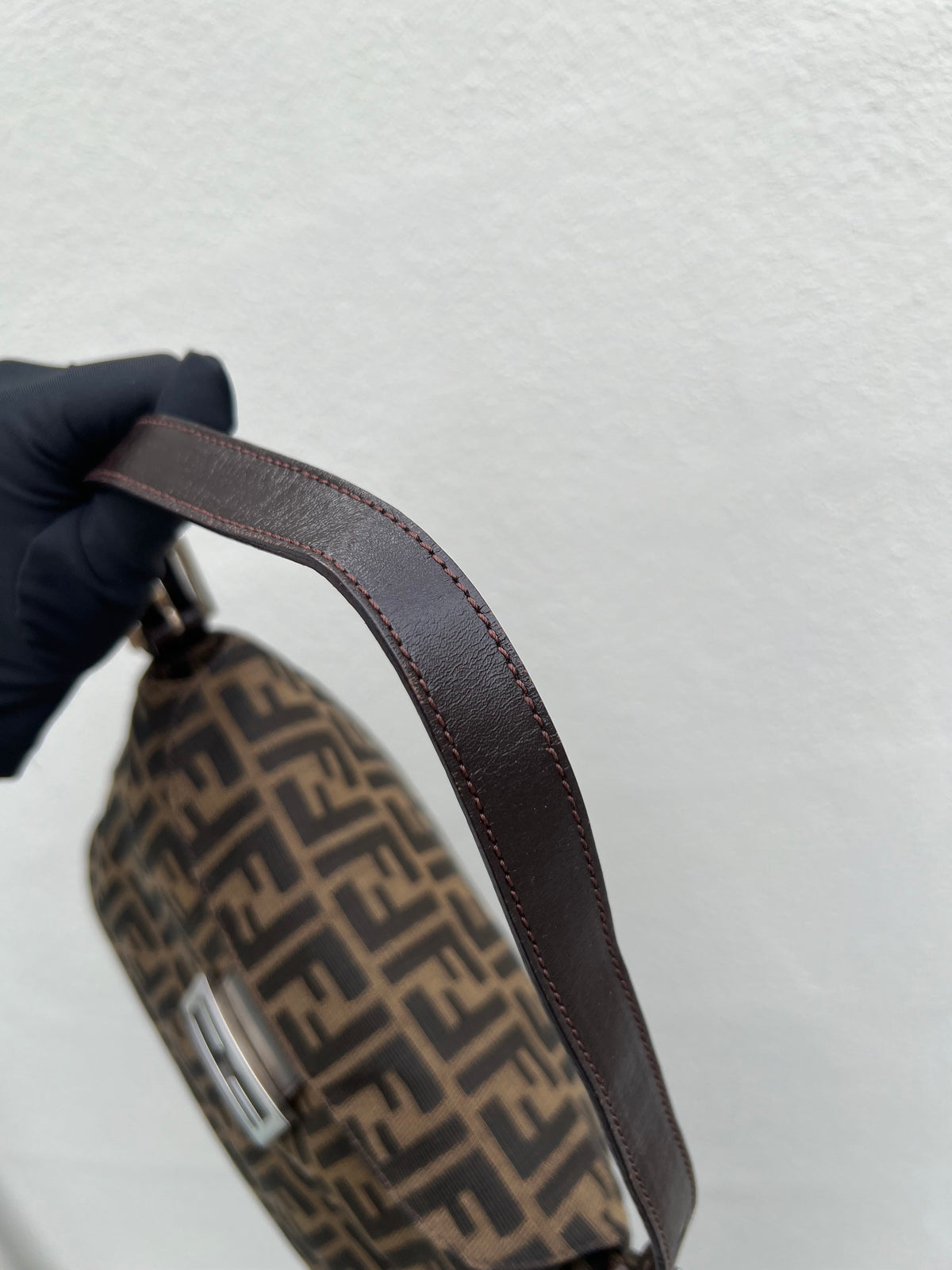 Pre-loved Fendi Zucca Double Flap Baguette Shoulder Bag