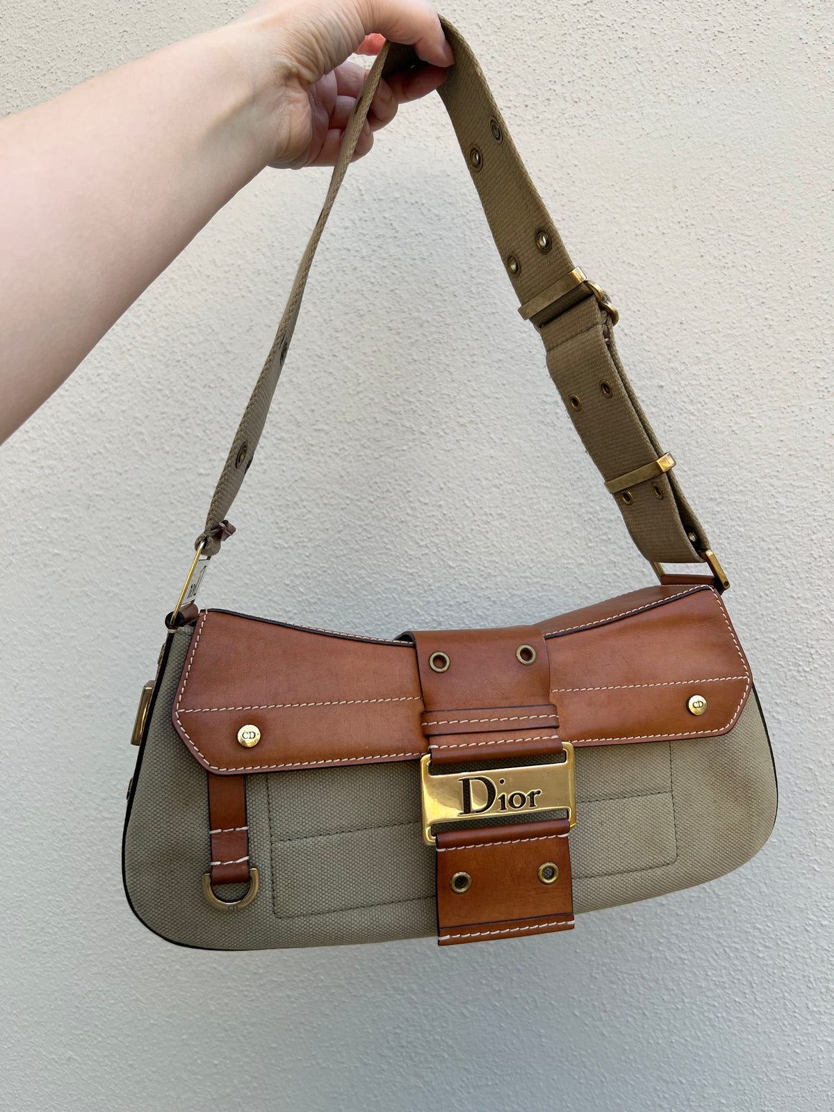 Pre-loved Christian Dior By John Galliano Green Canvas for Columbus Street Chic Shoulder Bag 2002