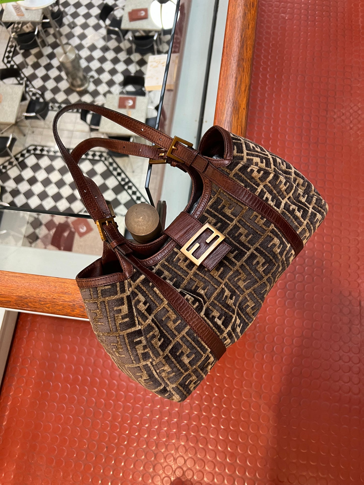 Pre-loved Fendi Velvet Zucca Shoulder Tote Bag