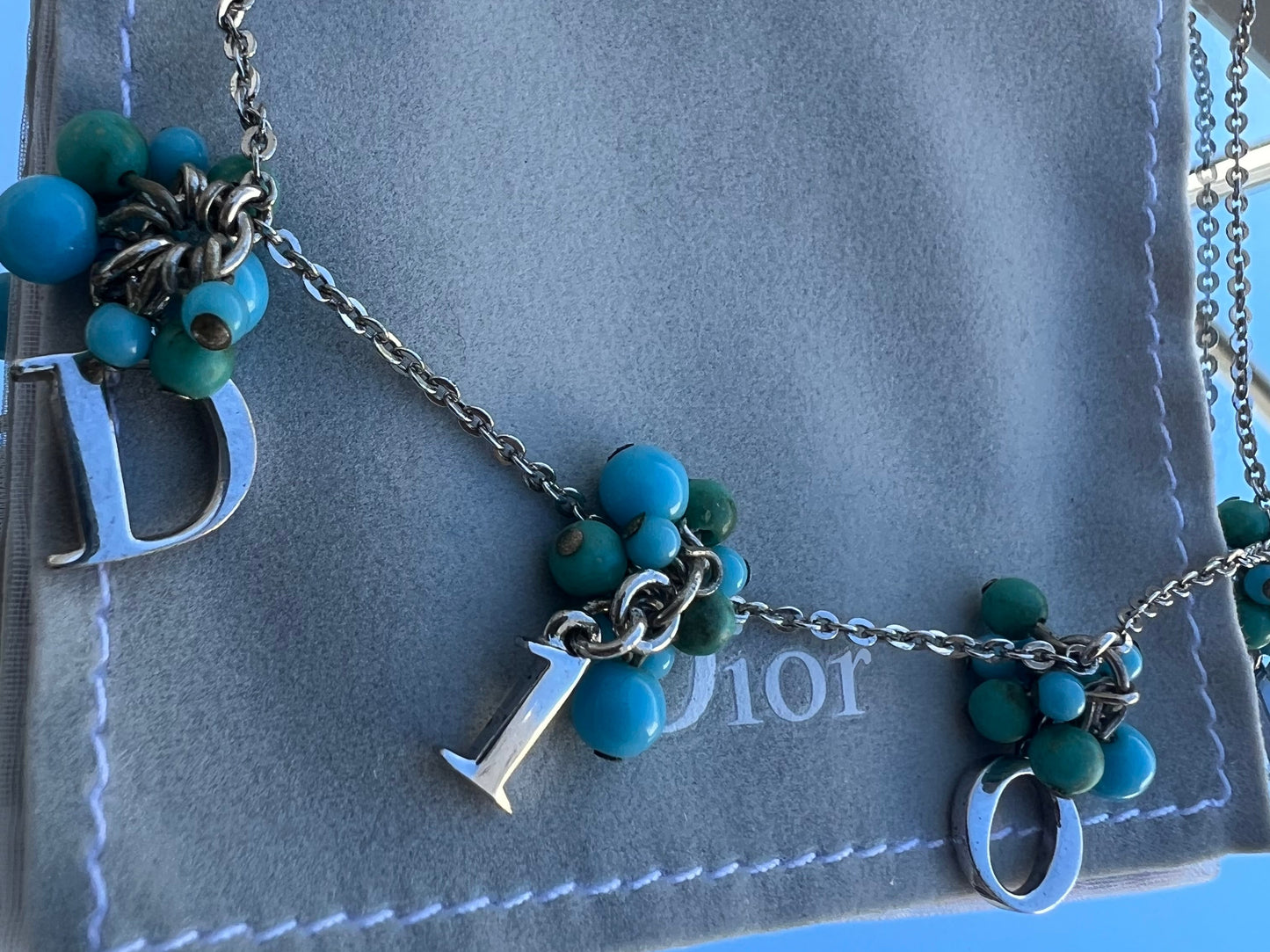Pre-loved Christian Dior by John Galliano silver-toned letters and turquoise beads Necklace