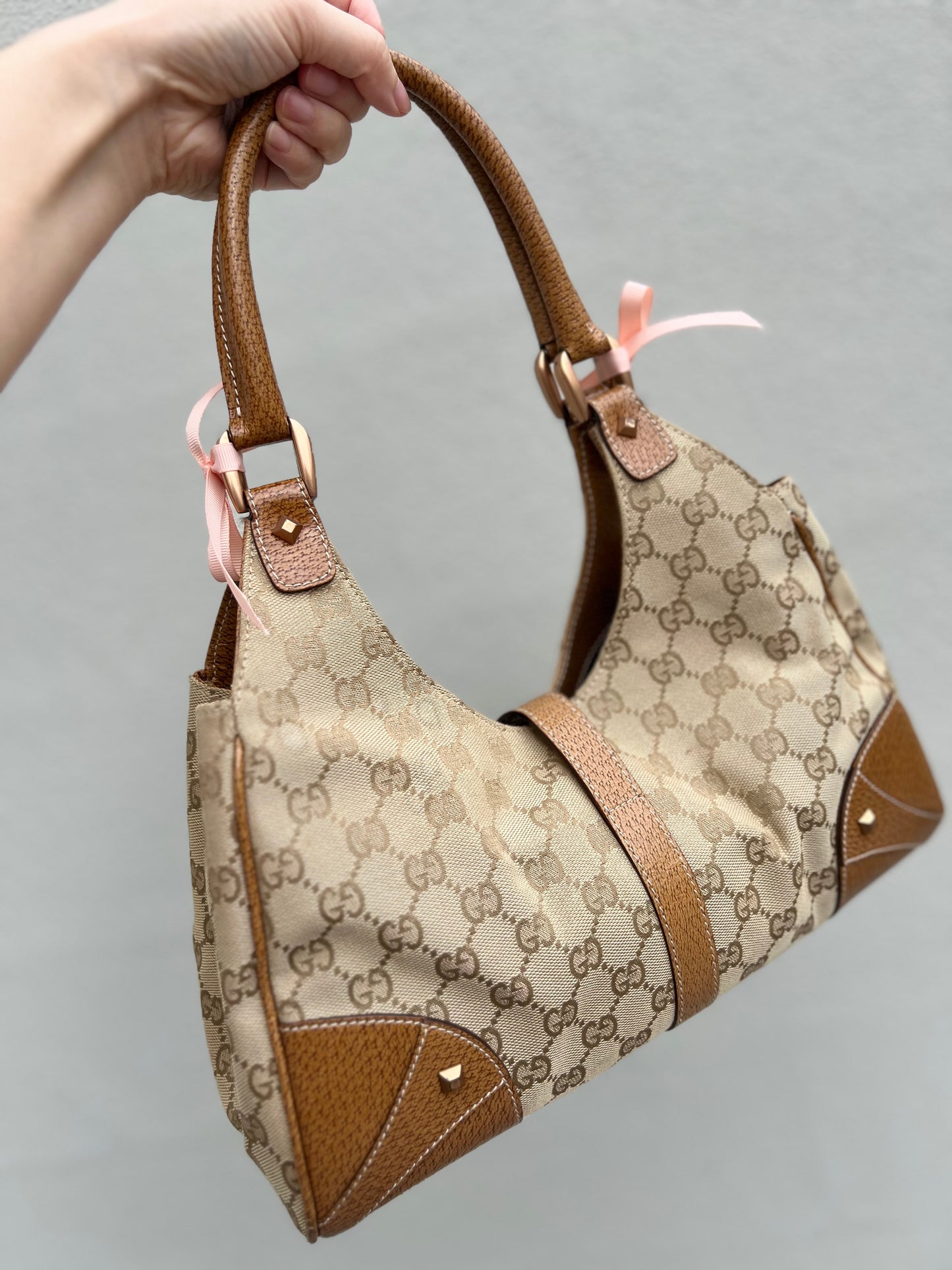 Pre-Loved Gucci GG Canvas Nailhead Jackie Bardot Medium