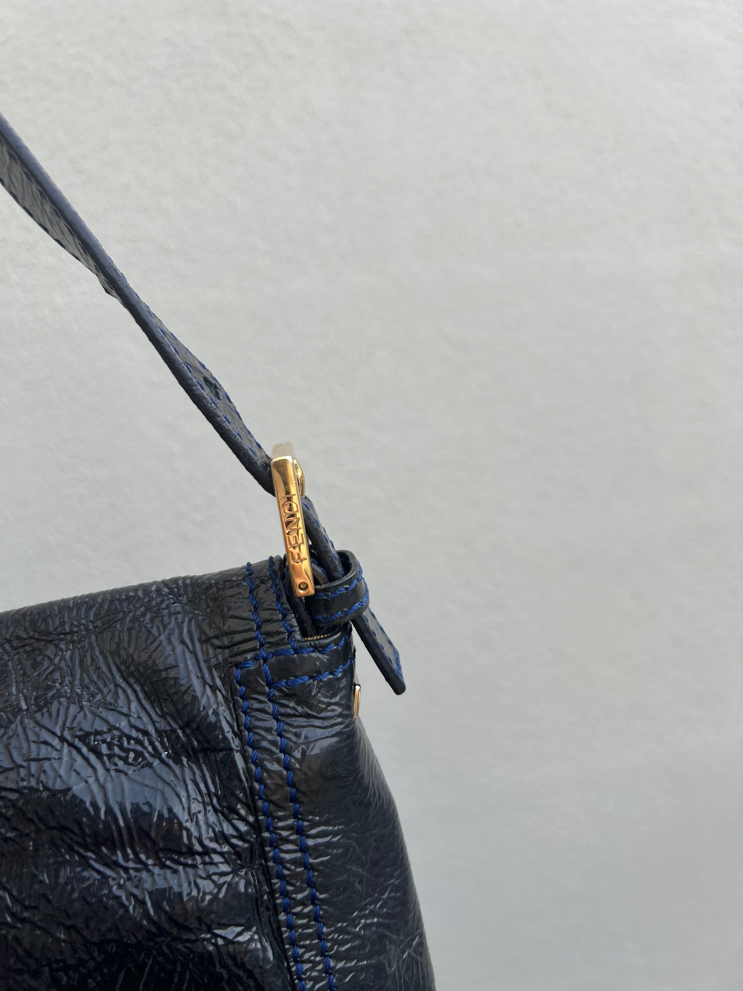 Pre-loved Fendi 3way Patent Leather Baguette Bag Navy Blue