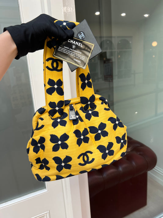 Pre-loved Vintage Chanel Printed CC Logo Framed Floral Bag Yellow 2002