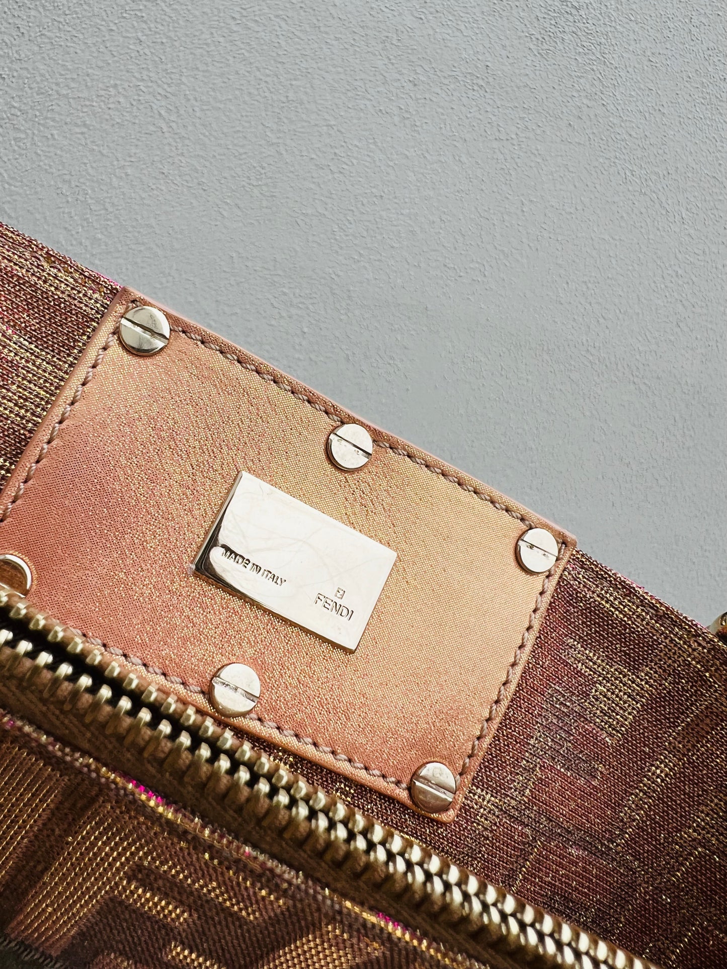 Pre-loved Fendi Metallic FF Zucca Small Mia Gold-tone Tote Handbag