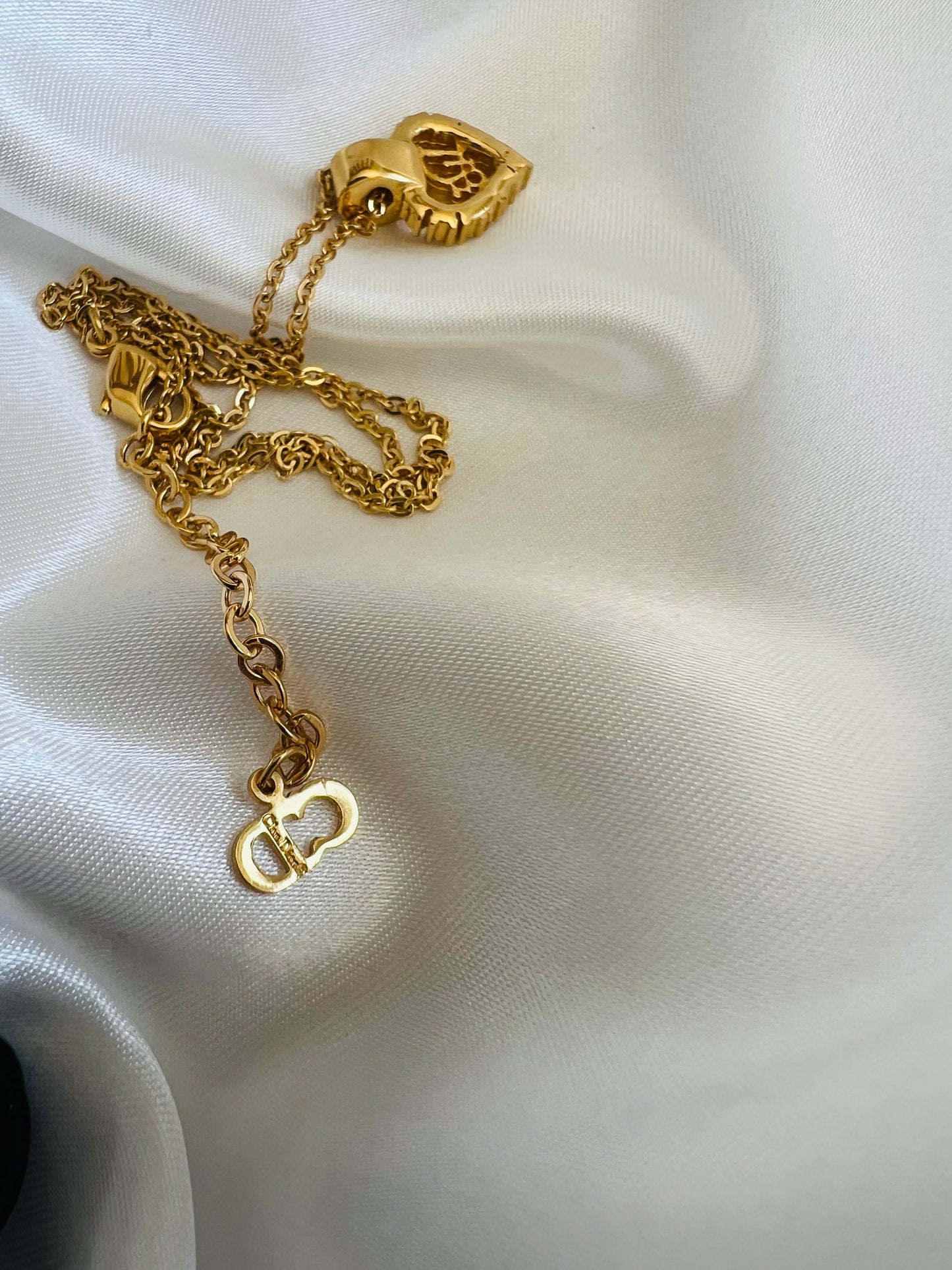 Pre-loved Christian Dior Vintage Rhinestone -embellished Heart Pendant Necklace 90s