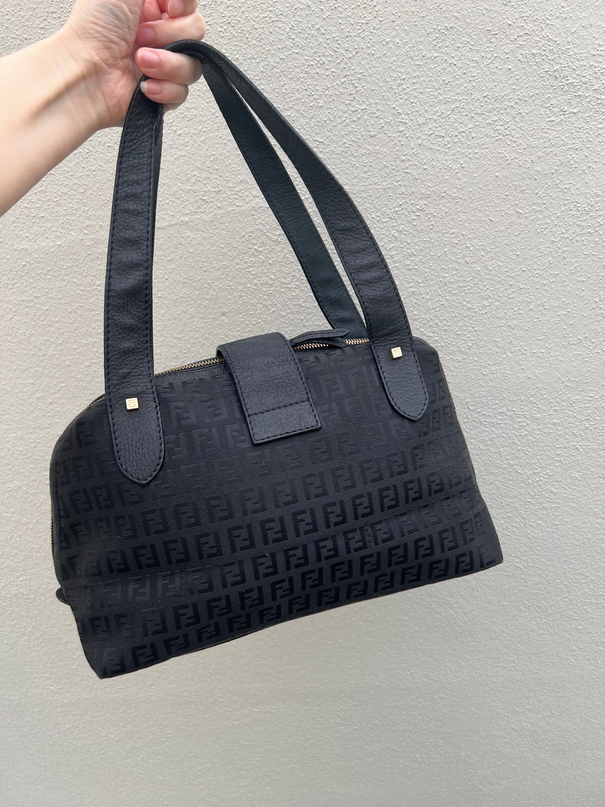 Pre-loved Mulitclasps Black Canvas and Leather Fendi Baguette Shoulder Bag