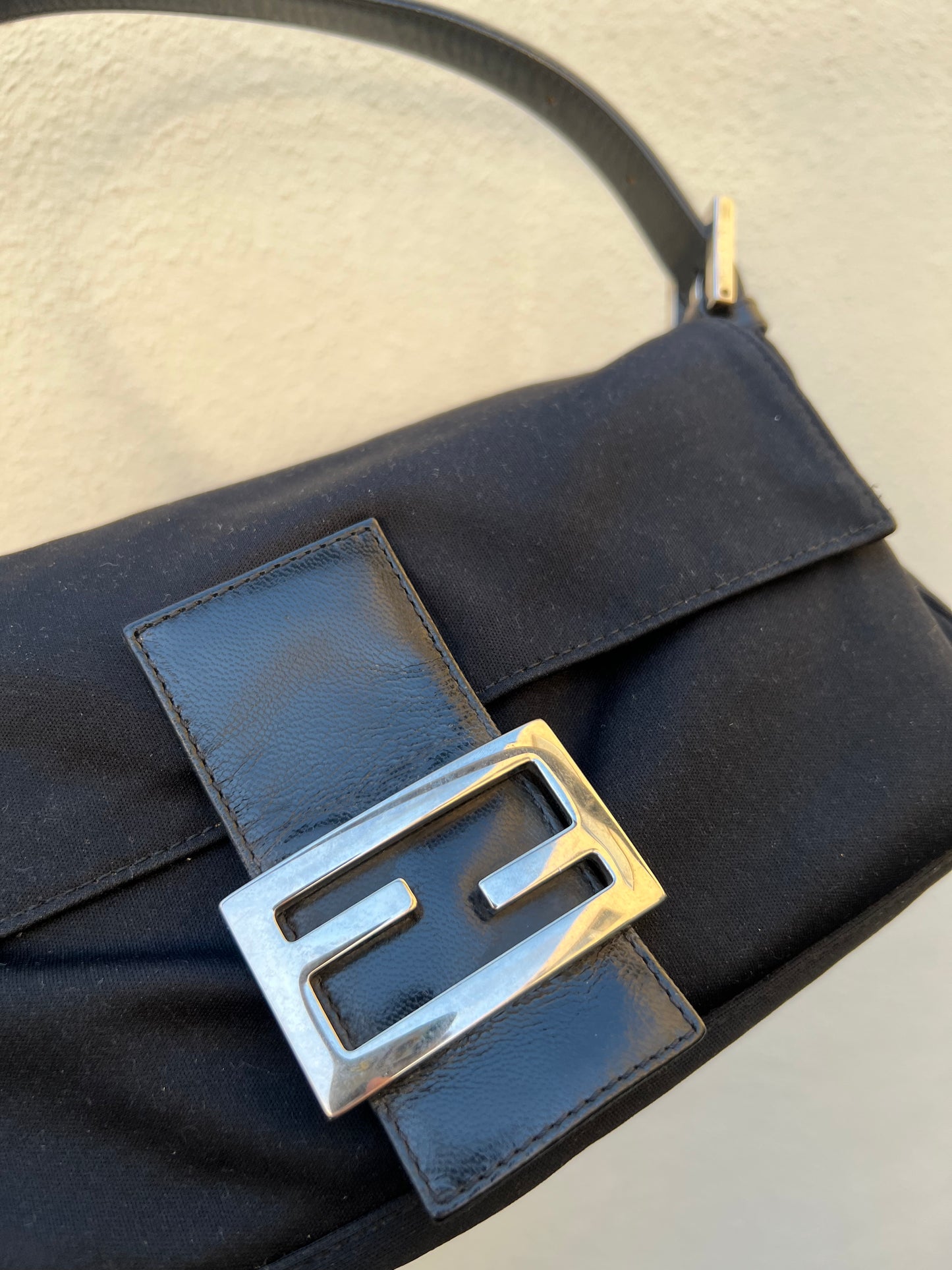 Pre-loved Fendi Vintage Nylon Baguette Shoulder Bag Black