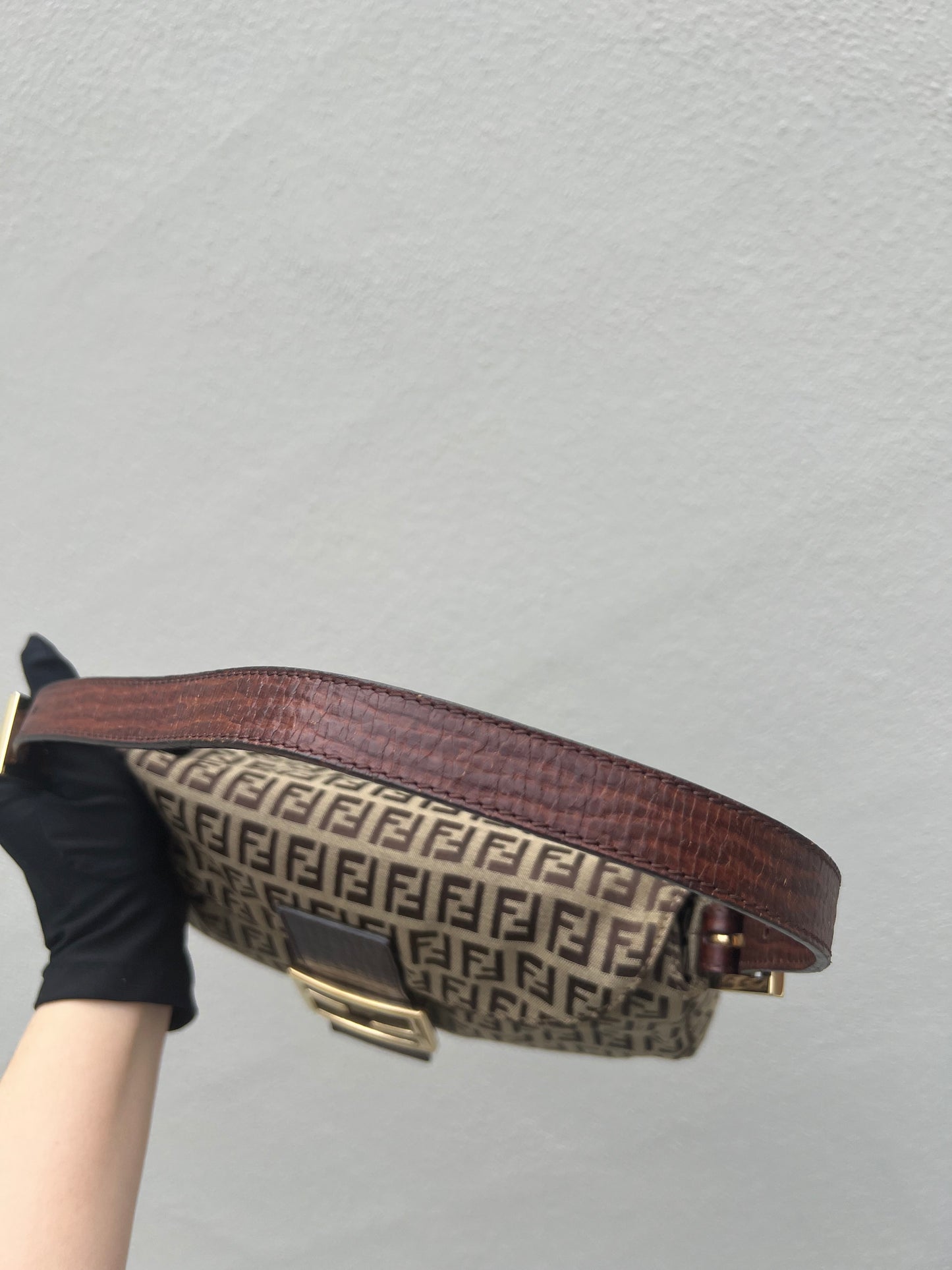 Pre-loved Fendi Vintage Zucchino Pattern Baguette Handbag Brown