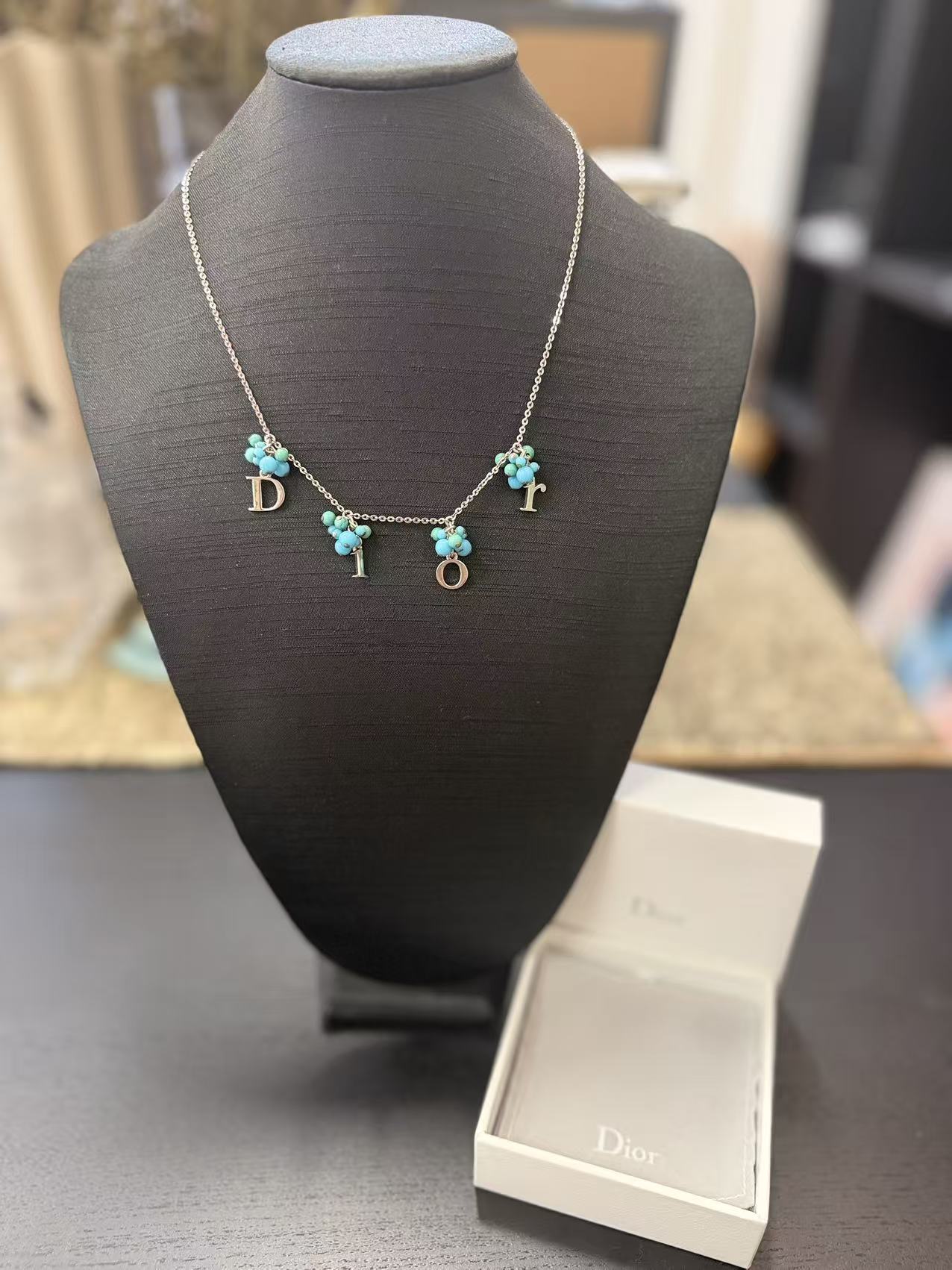 Pre-loved Christian Dior by John Galliano silver-toned letters and turquoise beads Necklace