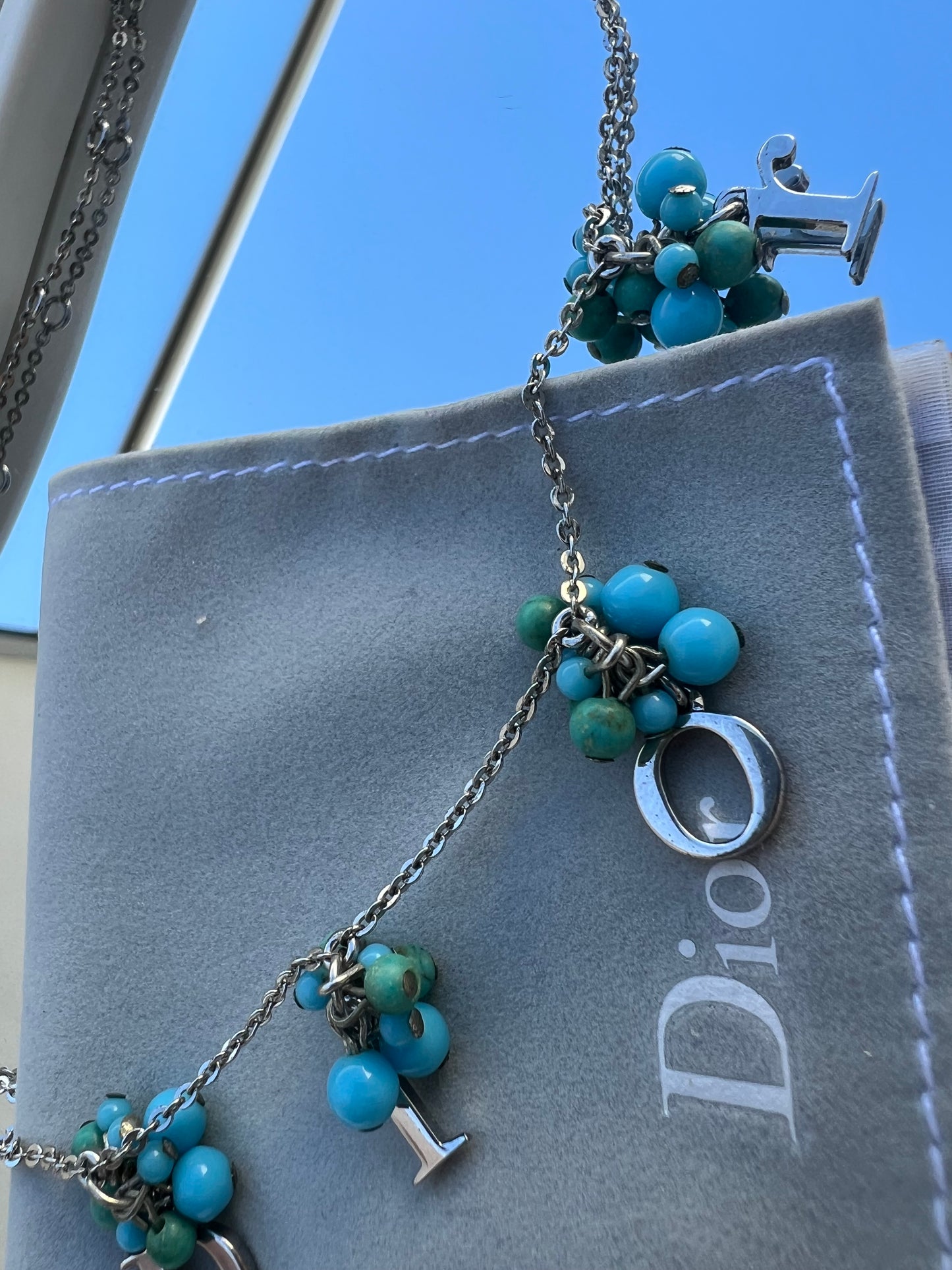 Pre-loved Christian Dior by John Galliano silver-toned letters and turquoise beads Necklace