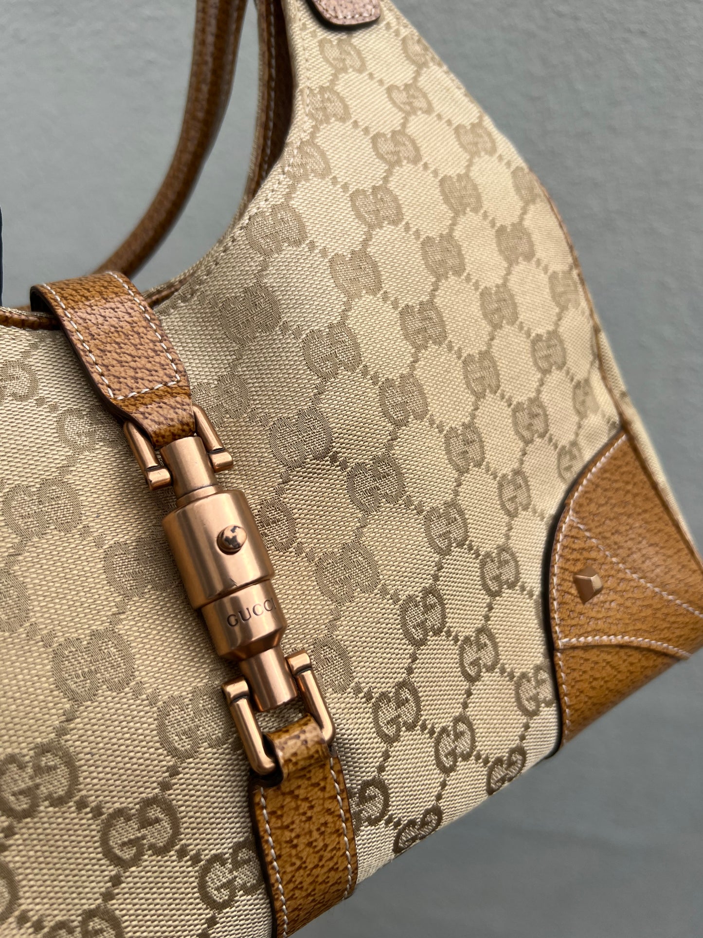 Pre-Loved Gucci GG Canvas Nailhead Jackie Bardot