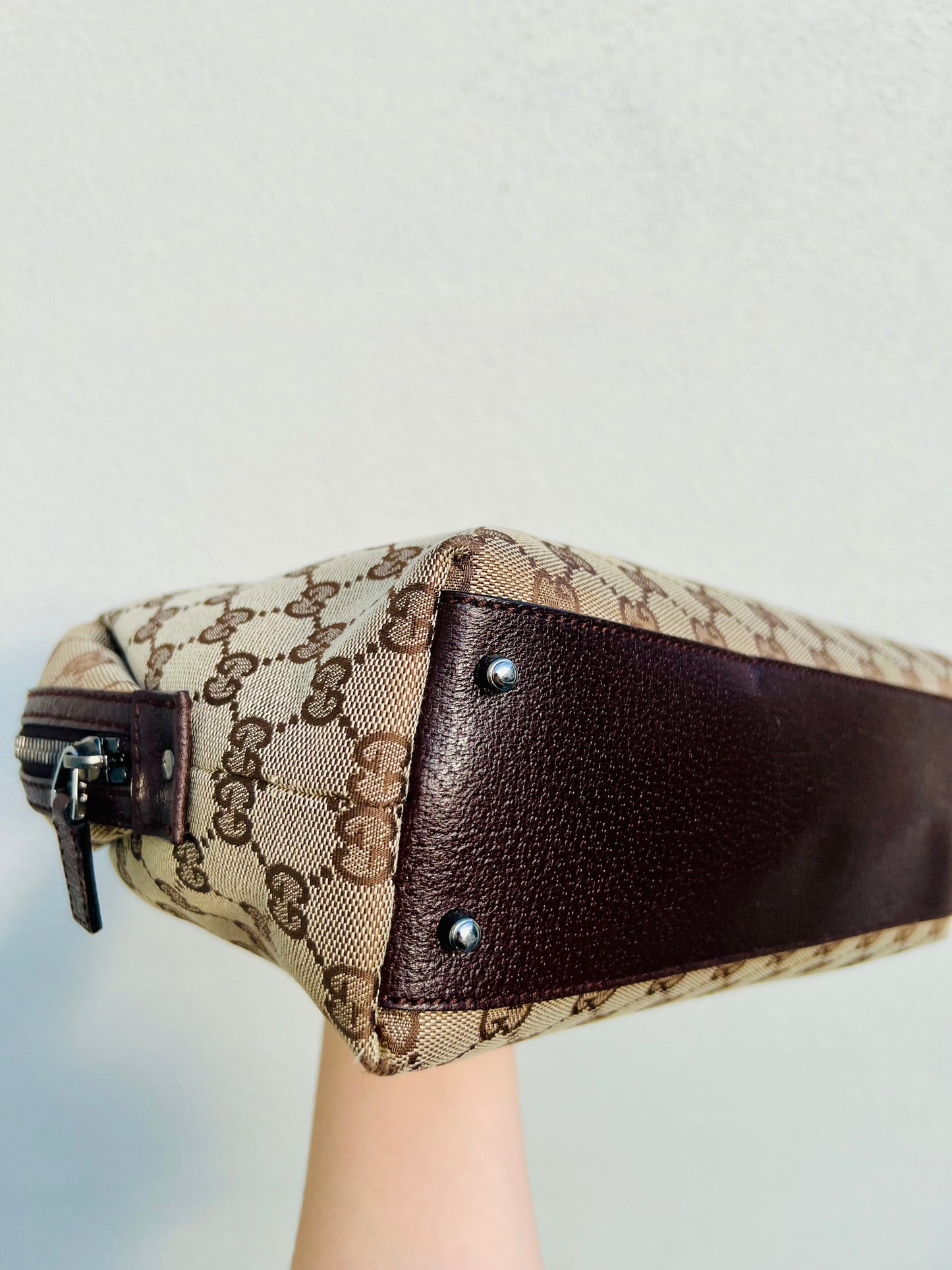Pre-loved Gucci GG Canvas Boston Bag Brown