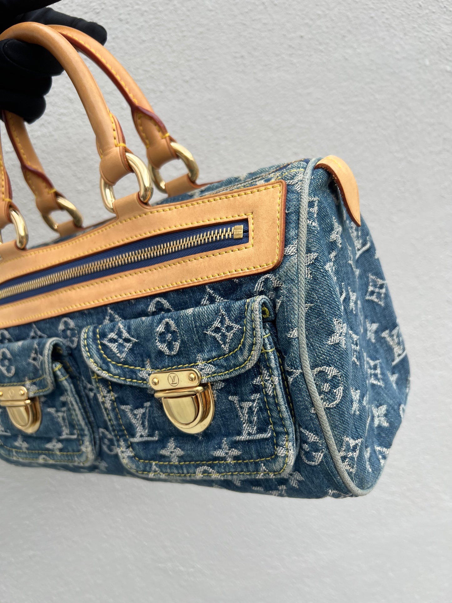 Pre-loved Louis Vuitton Blue Monogram Denim Neo Speedy Handbag 2005