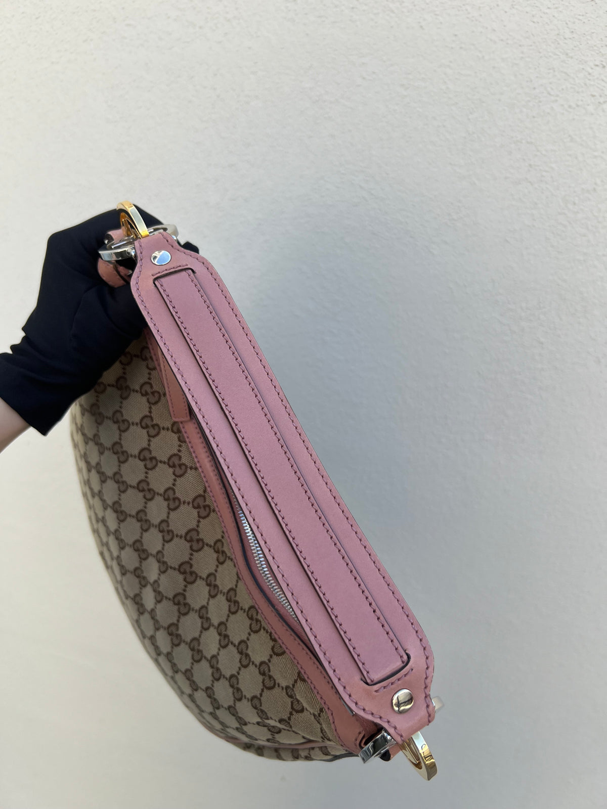 Pre-loved Gucci Beige/Pink GG Canvas Twins Medium Hobo Bag