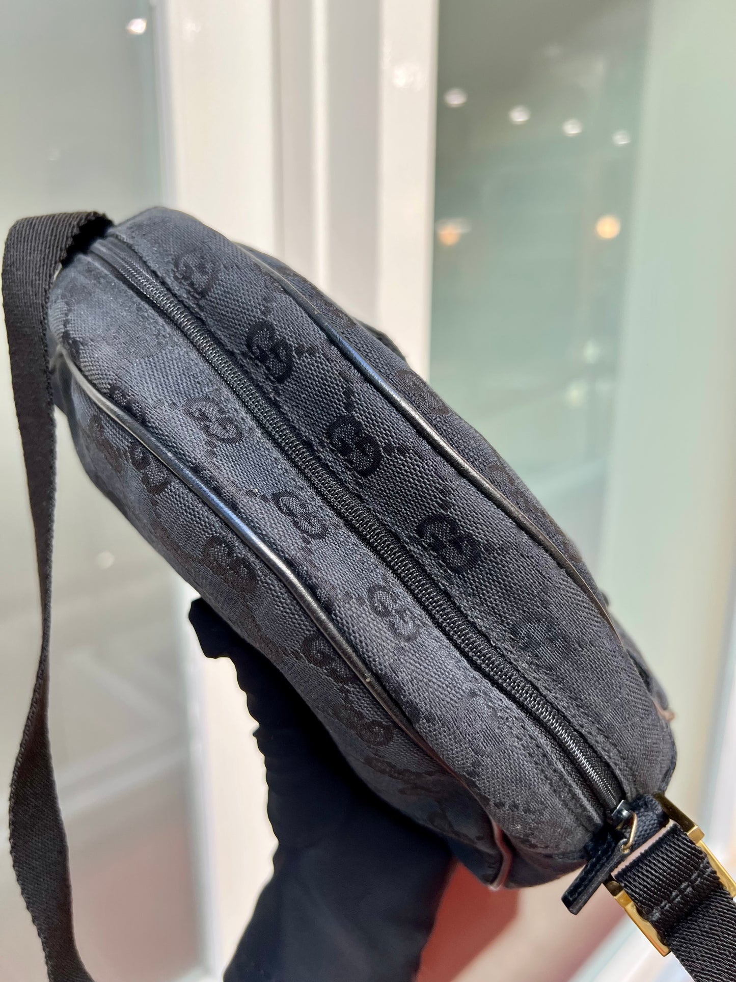 Pre-loved Gucci GG Monogram Half Moon Pochette Shoulder Bag Black