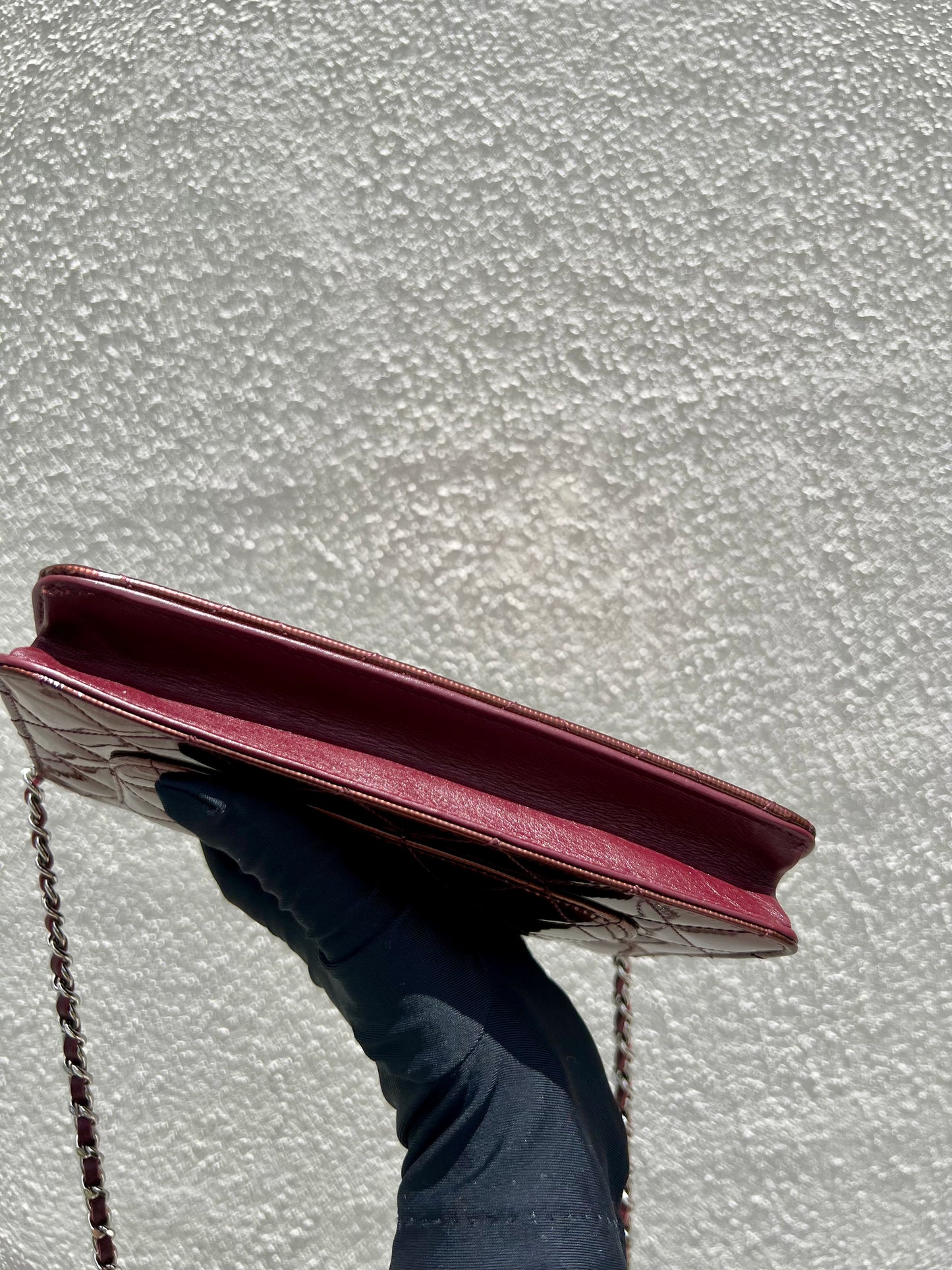 Pre- loved Chanel Burgundy Striated Quilted Patent Leather Classic WOC  Crossbody Bag