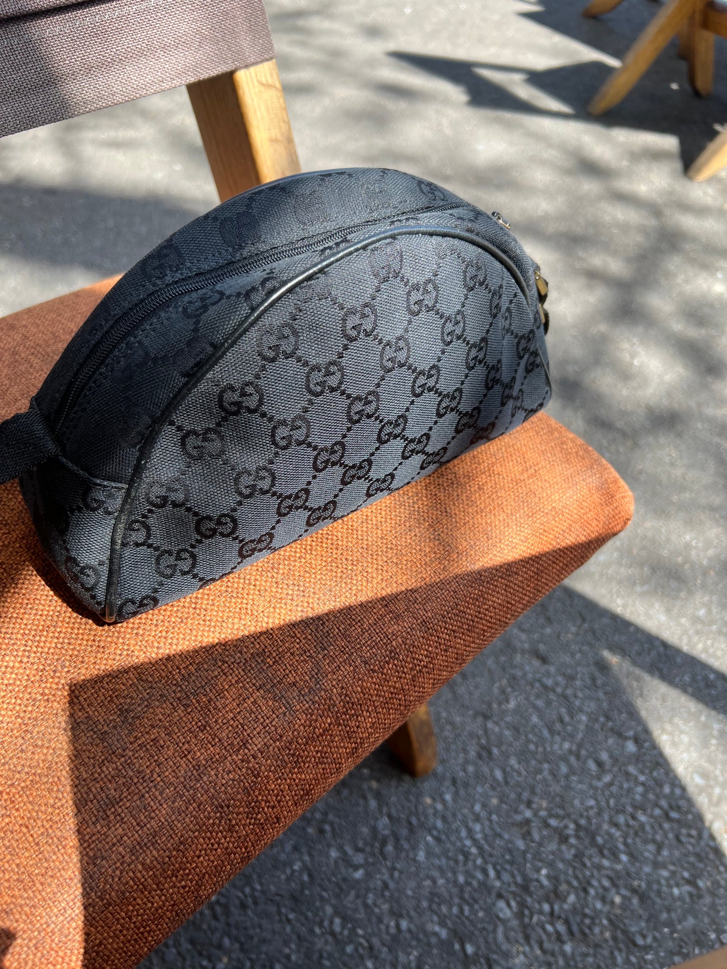 Pre-loved Gucci GG Monogram Half Moon Pochette Shoulder Bag Black