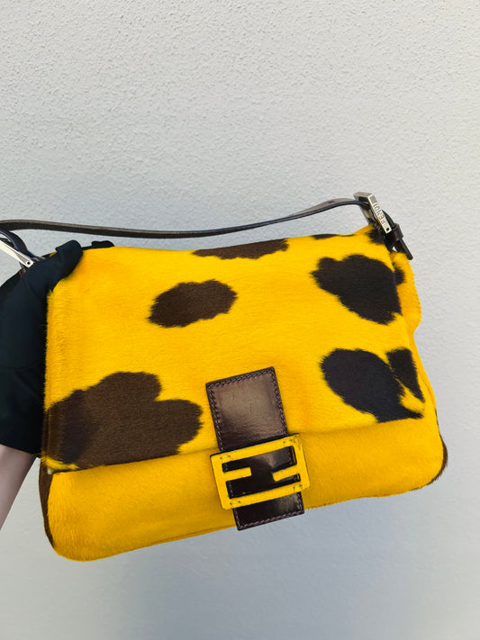 Pre-loved Fendi Ponyhair Cow Priny Mamma Baguette Handbag