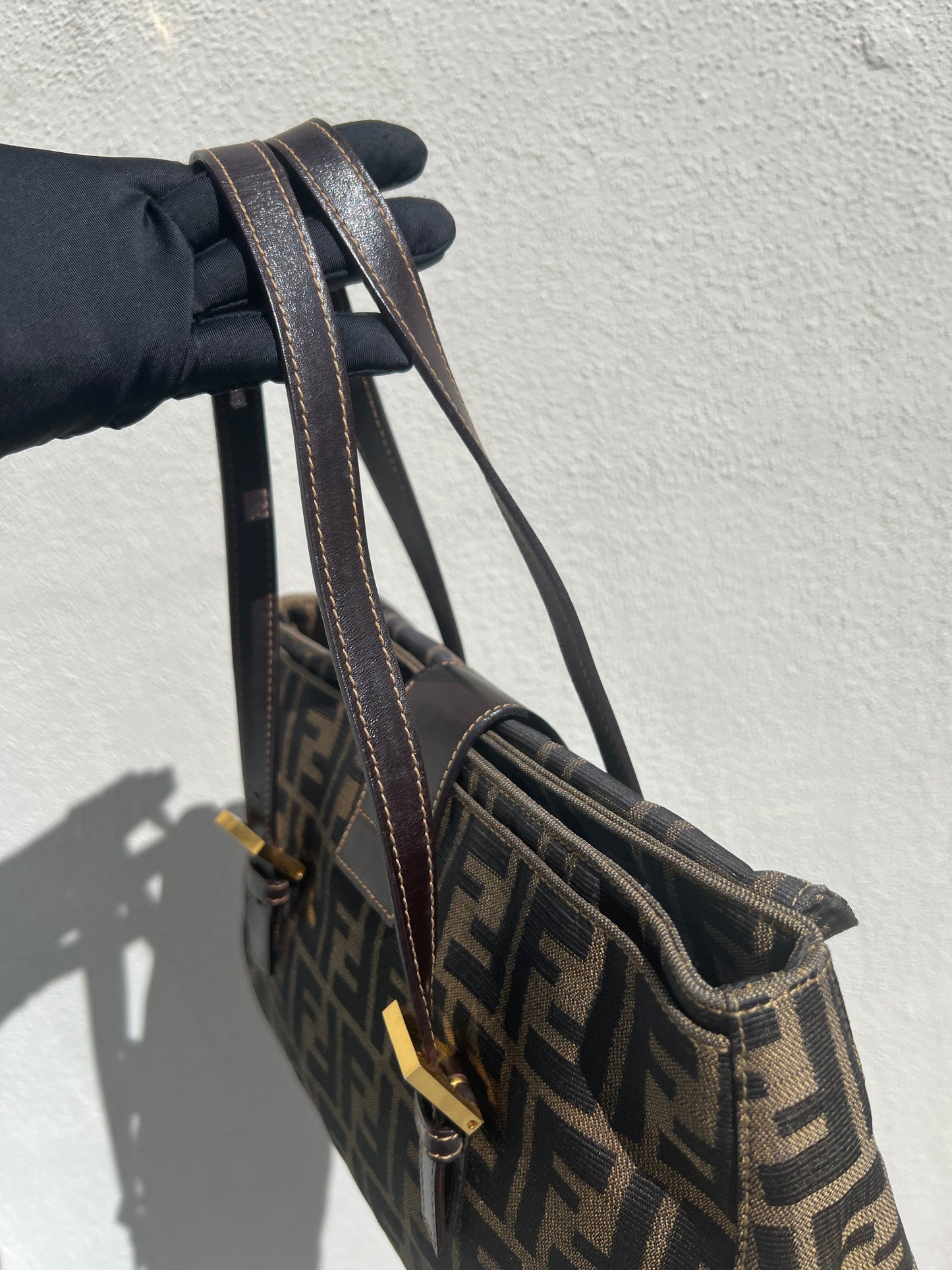 Pre-loved Fendi Zucca Brown Double Handle Bag