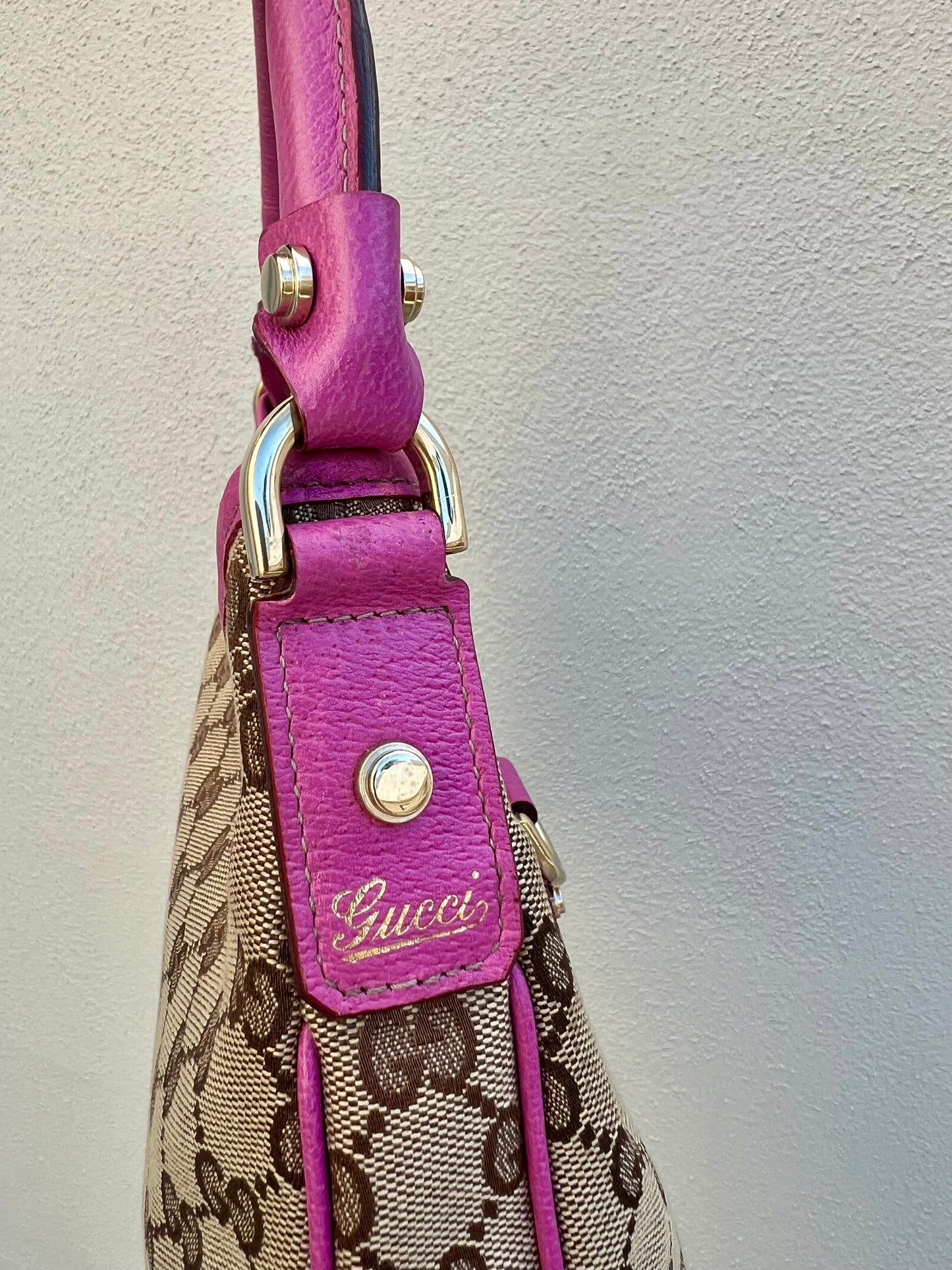 Pre-loved Gucci GG Fabric Abbey Medium D-Ring Hobo Bag