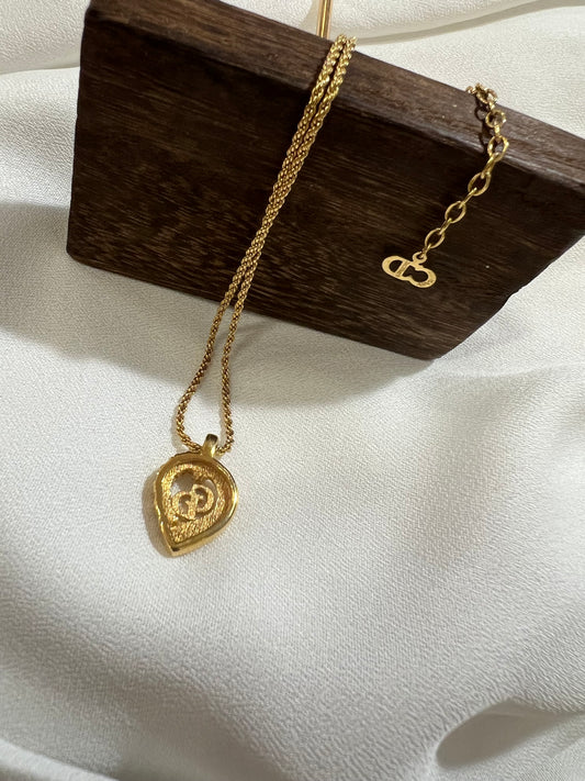 Pre-loved Christian Dior Vintage Rhinestone -embellished Heart Pendant Necklace 90s