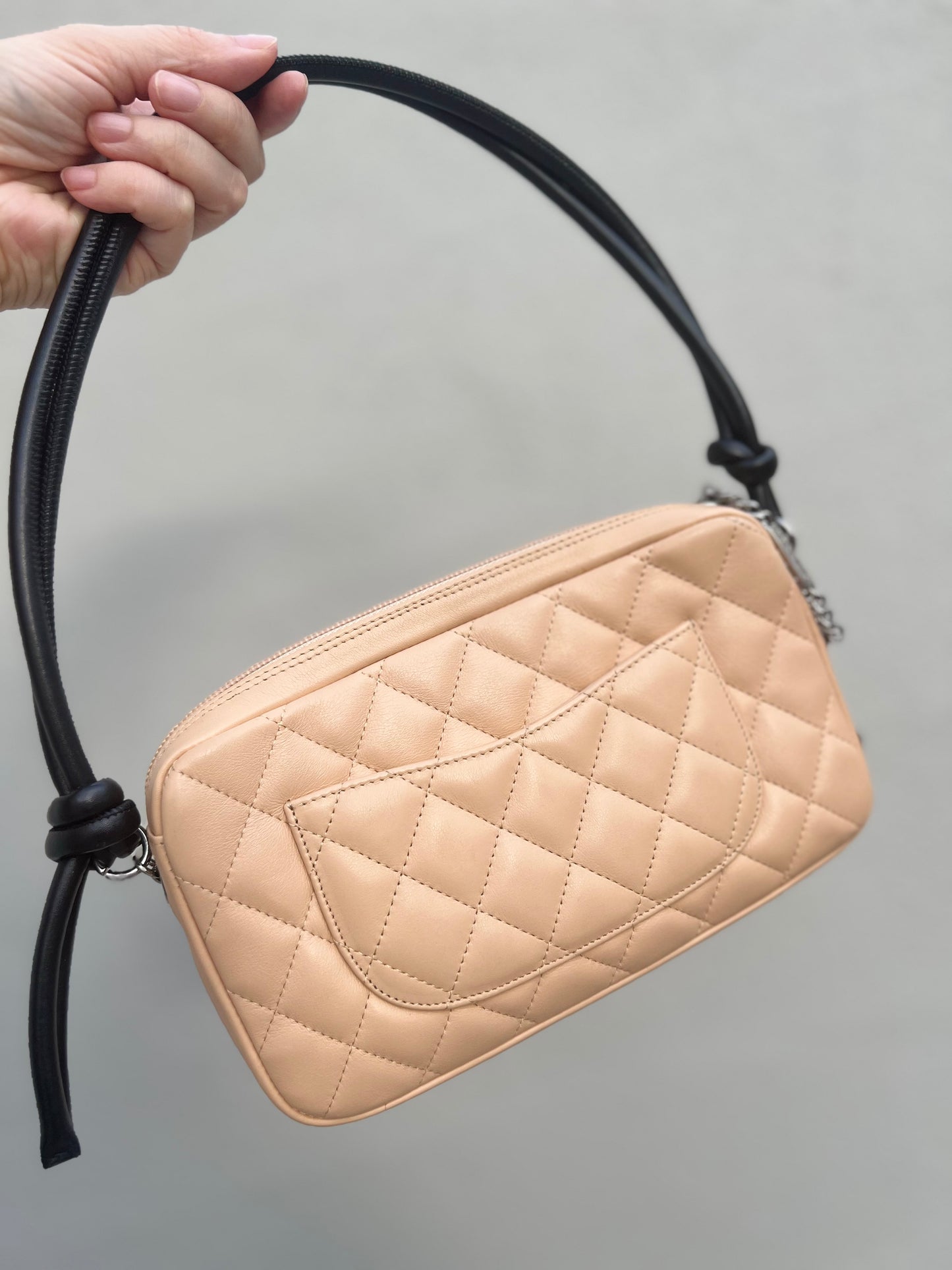 Pre-loved Chanel Beige & Black Quilted Lambskin Cambon Shoulder Pochette