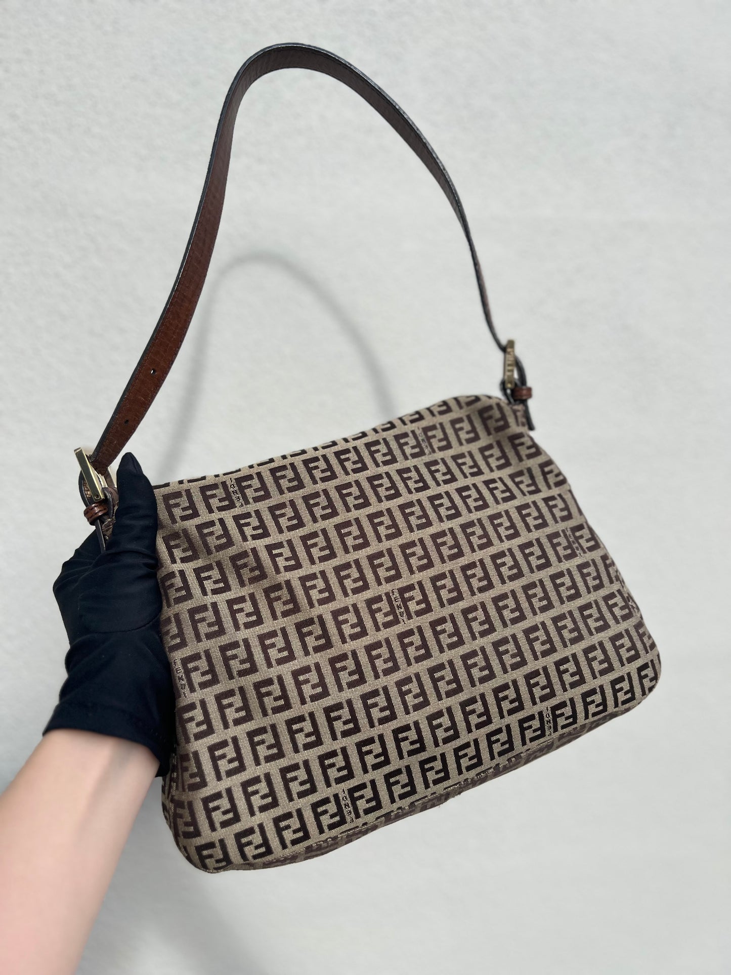 Pre-loved Fendi Vintage Zucchino Pattern Baguette Mamma Handbag