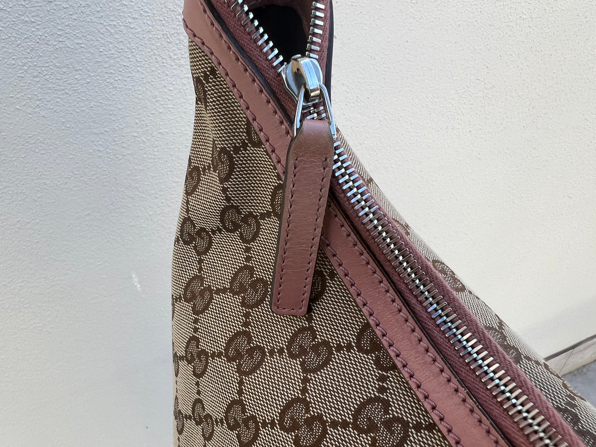 Pre-loved Gucci Beige/Pink GG Canvas Twins Medium Hobo Bag