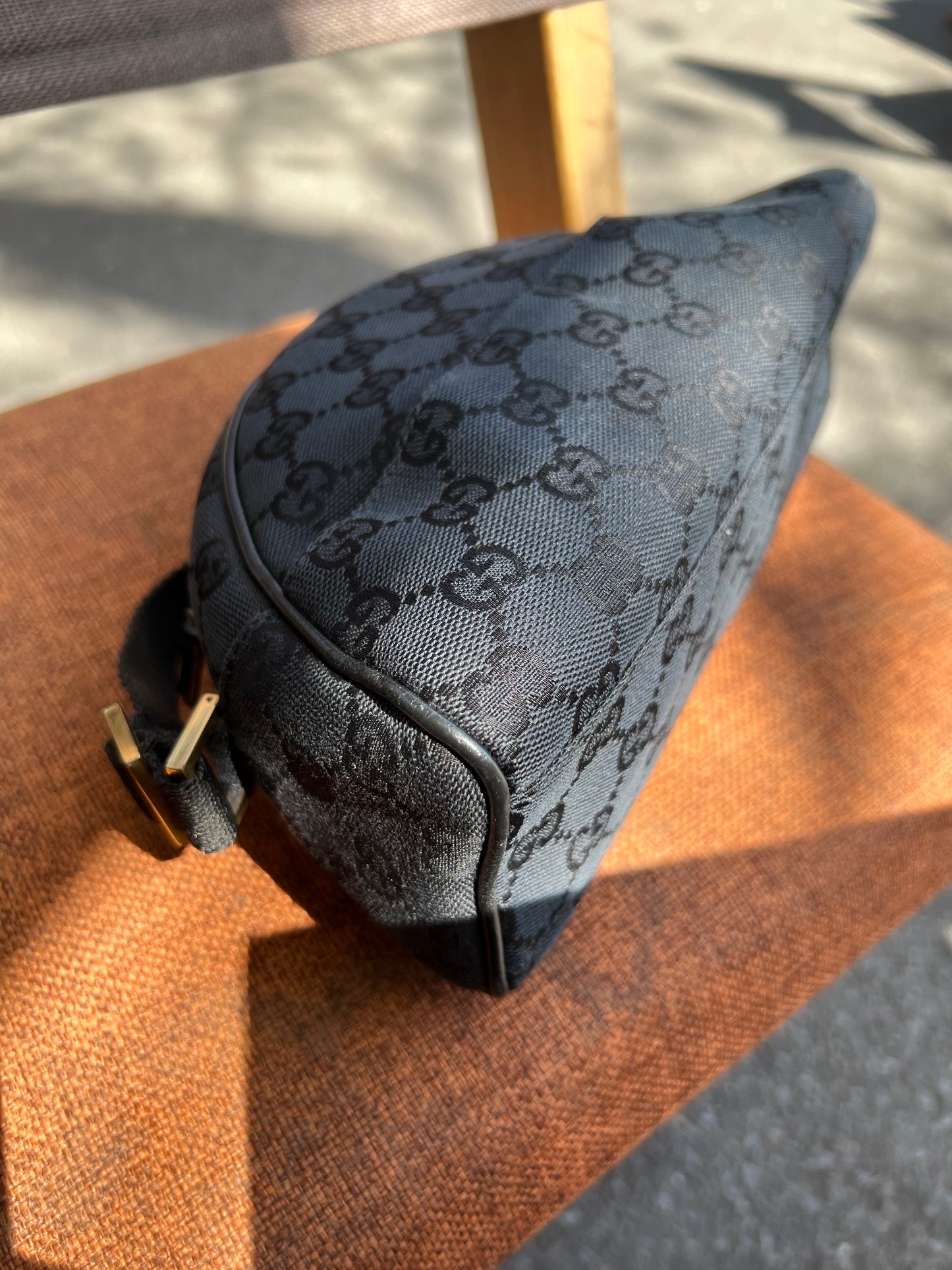 Pre-loved Gucci GG Monogram Half Moon Pochette Shoulder Bag Black