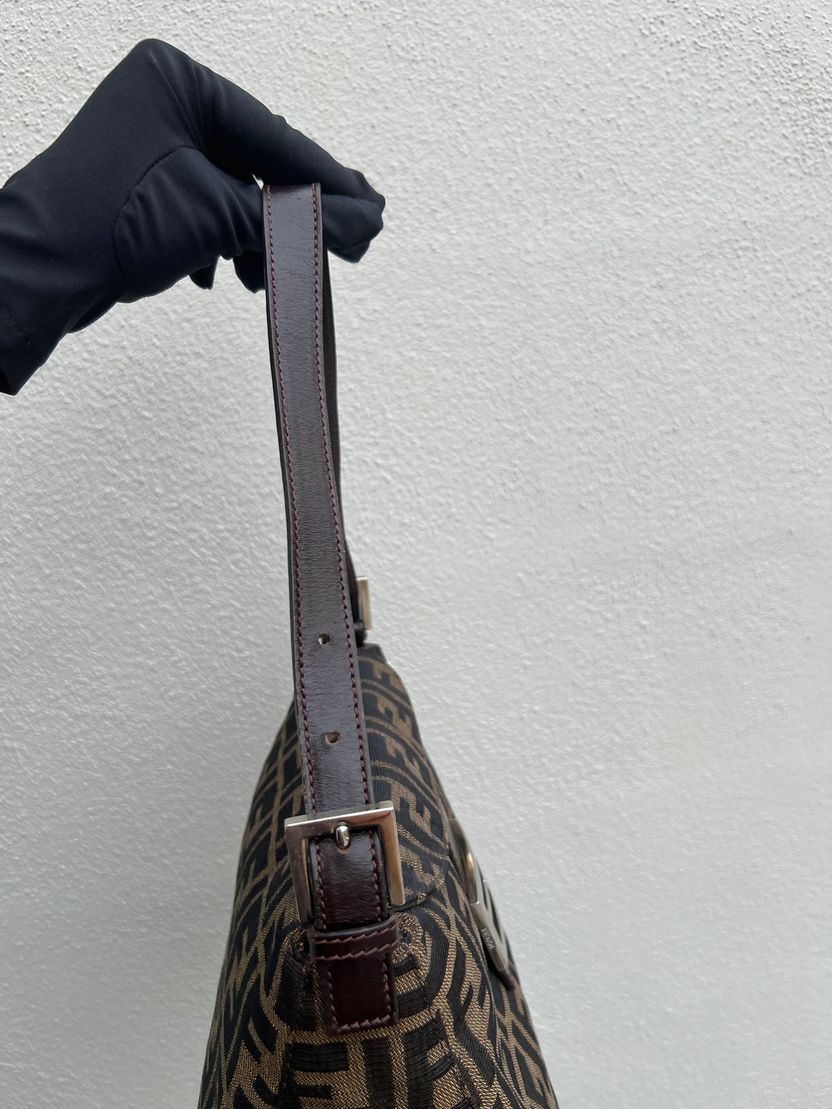 Pre-loved Fendi Zucca Double Flap Baguette Shoulder Bag