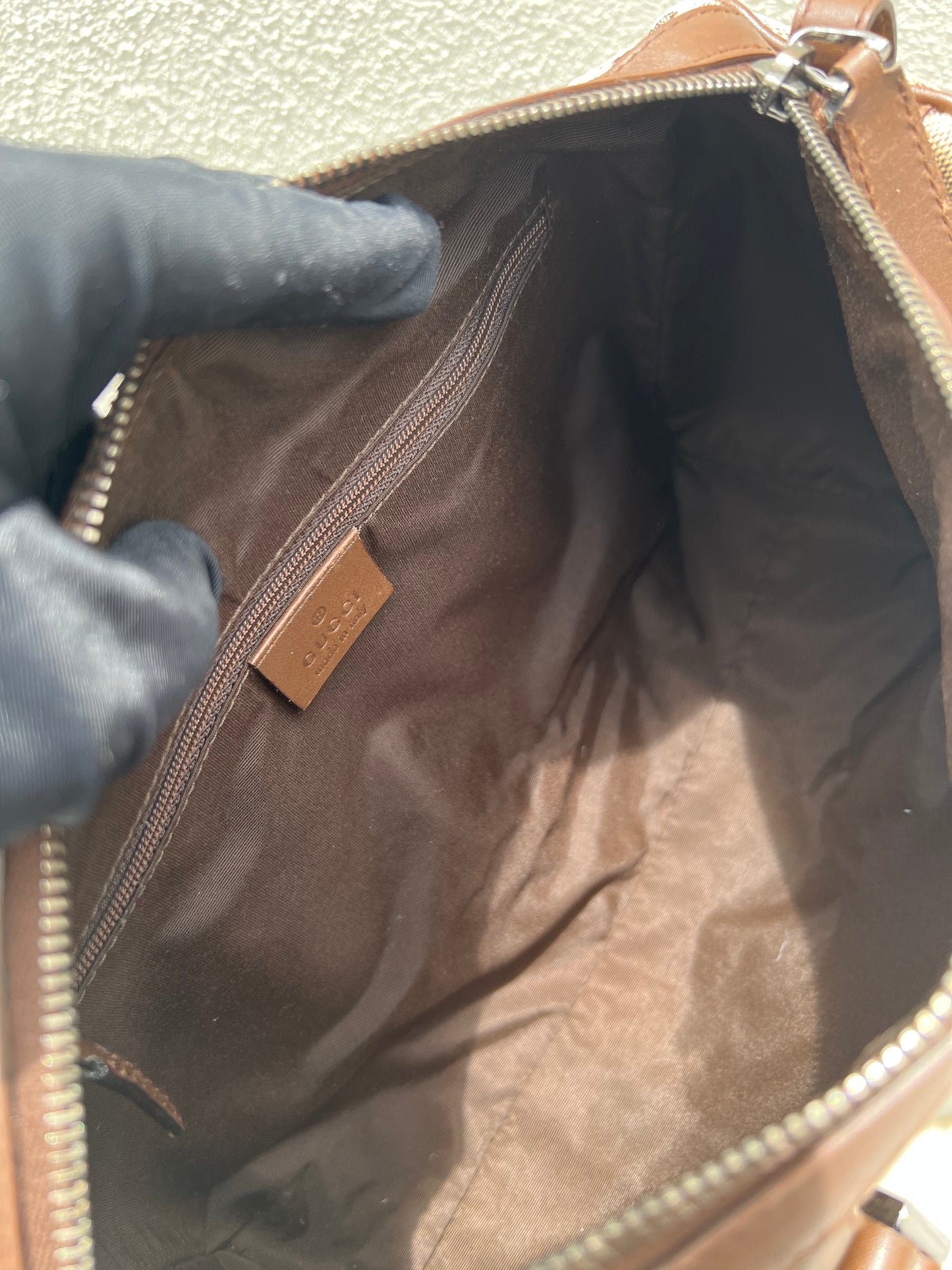 Pre- loved Gucci Beige/Brown GG Canvas and Leather Boston Bag