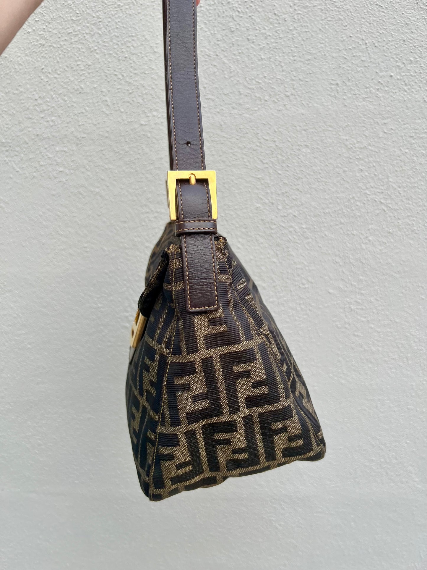 Pre-loved Fendi Zucca Double Flap Baguette Shoulder Bag