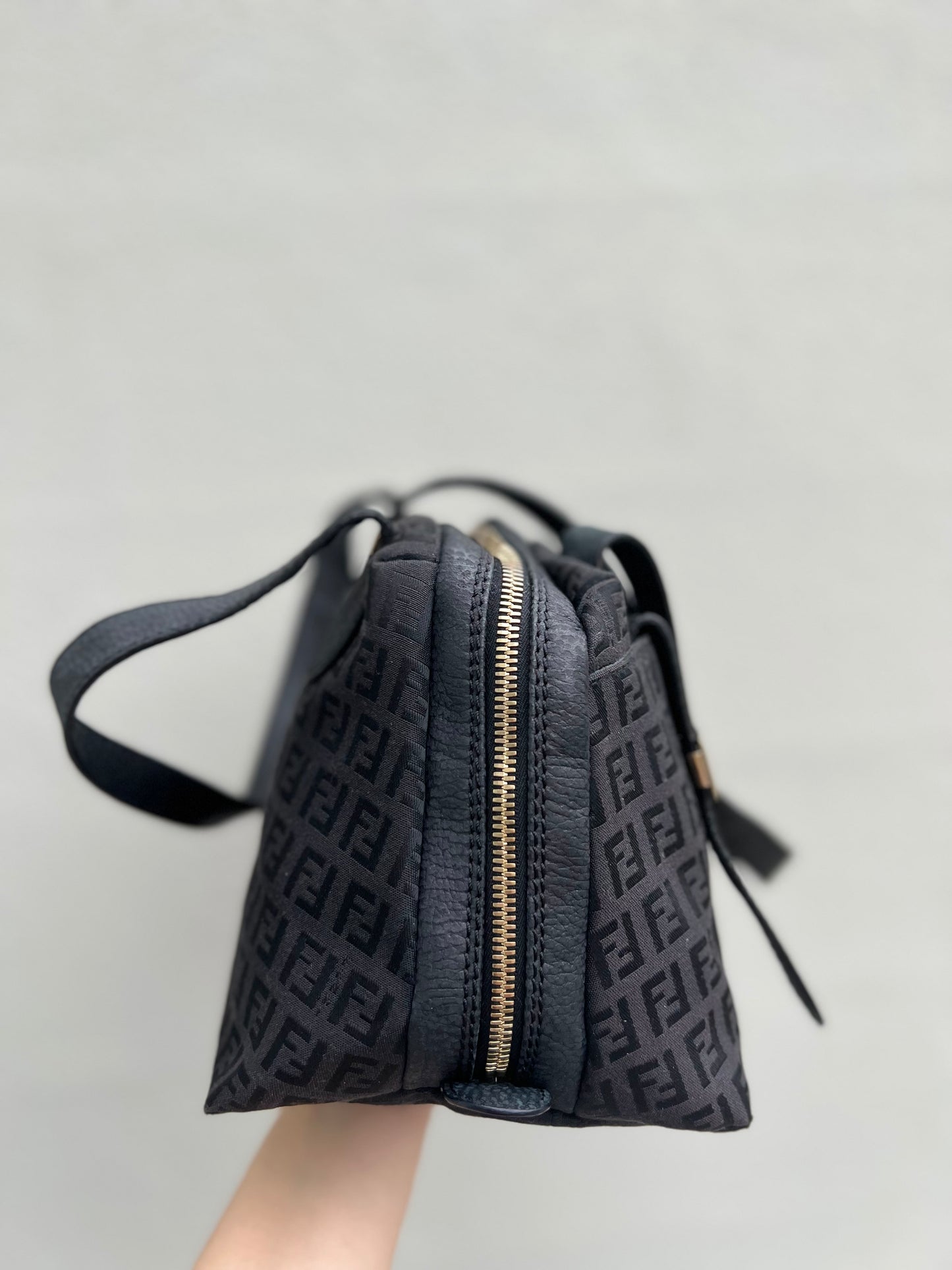 Pre-loved Fendi Baguette Mulitpocket Black Canvas and Leather Shoulder Bag
