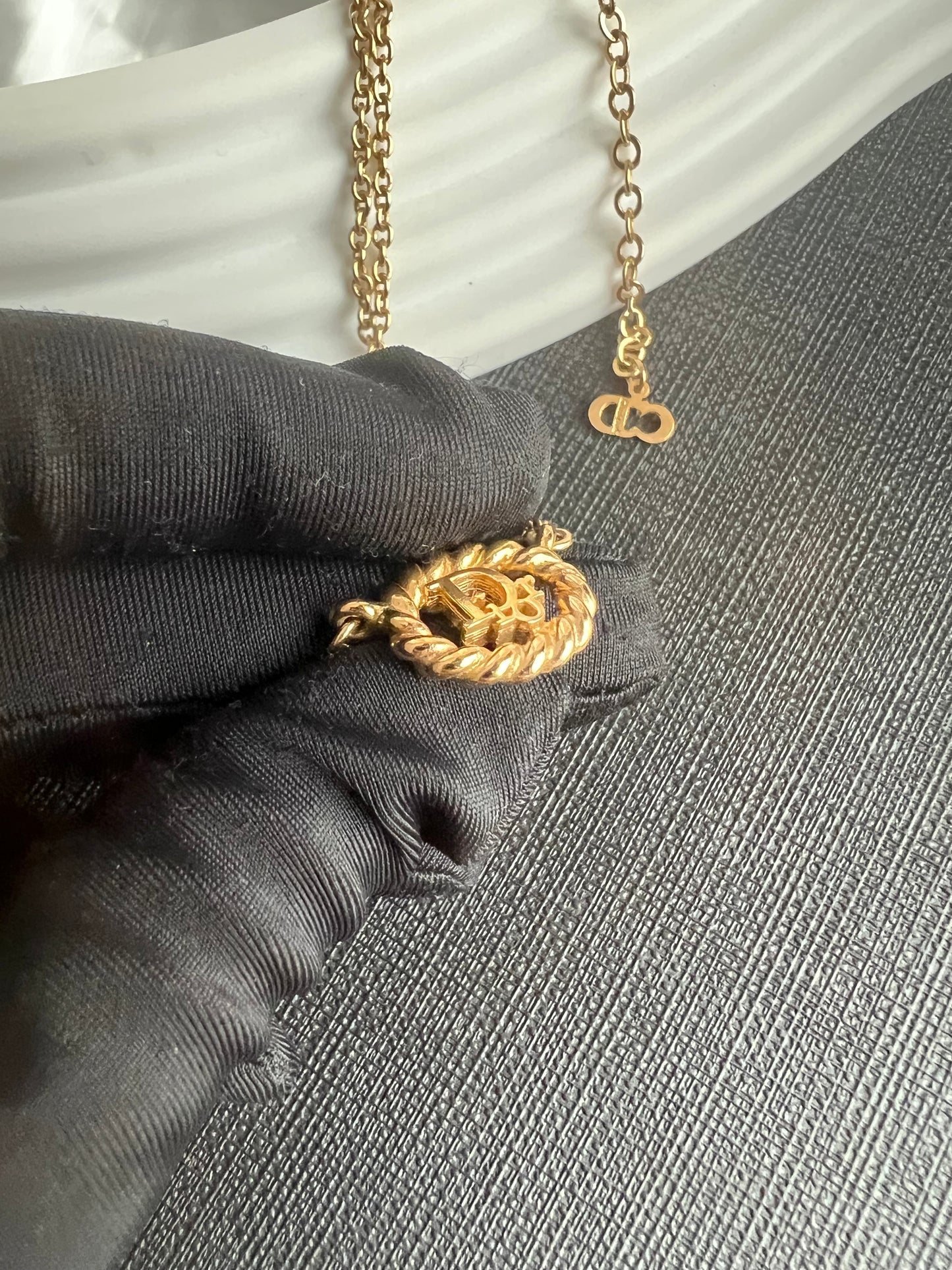 Pre-loved Vintage Dior Braided Gold Oval Logo Necklace