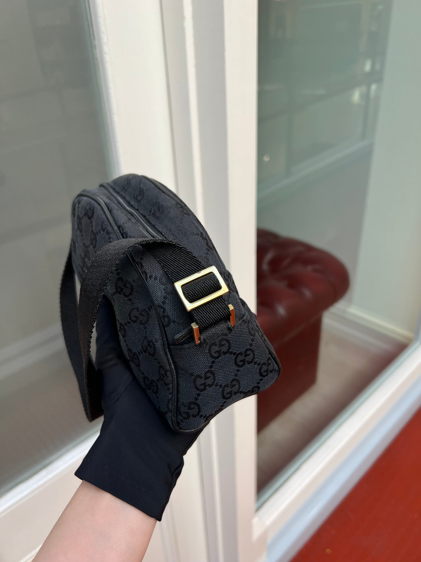 Pre-loved Gucci GG Monogram Half Moon Pochette Shoulder Bag Black