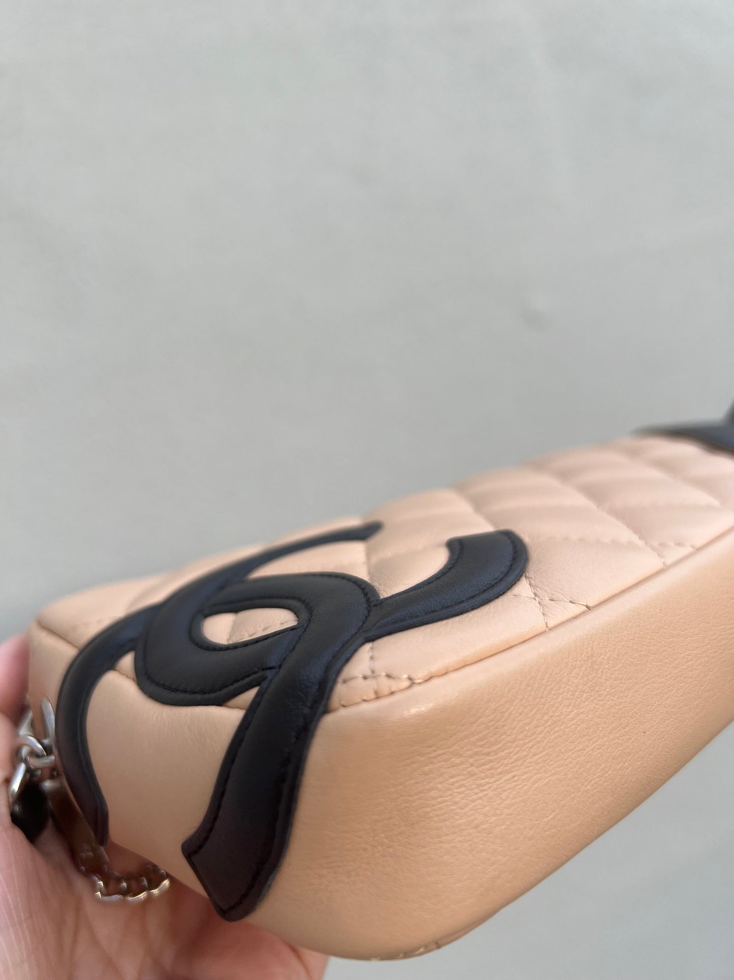 Pre-loved Chanel Beige & Black Quilted Lambskin Cambon Shoulder Pochette