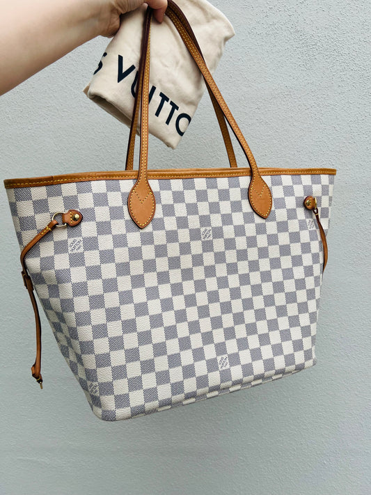Pre-loved Louis Vuitton Neverfull Leather Tote MM Damier 2012