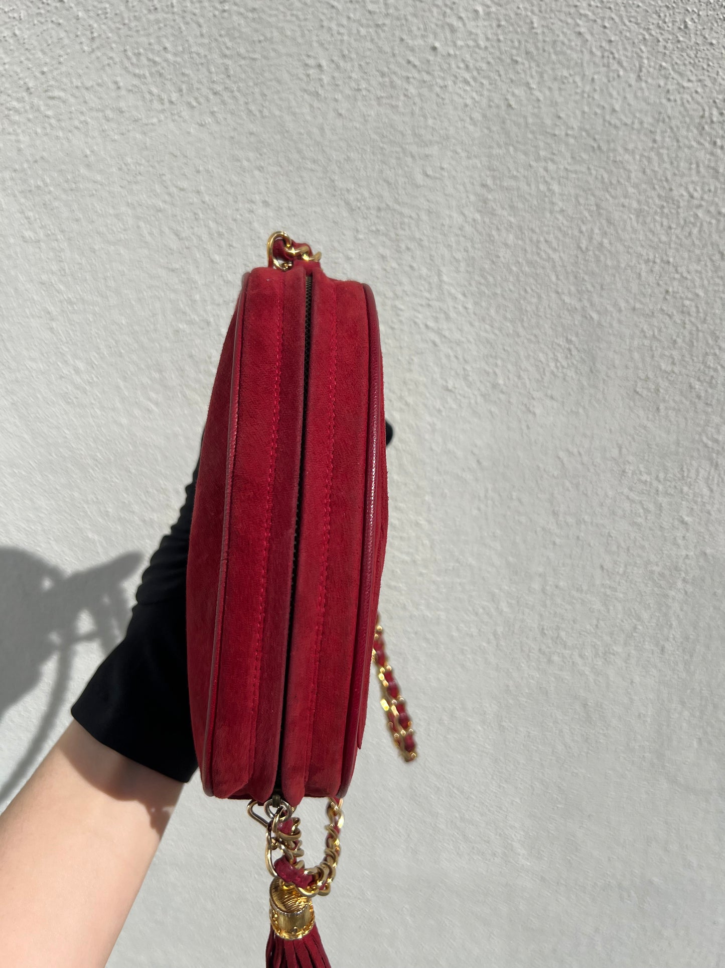 Pre-loved Chanel Vintage Oval CC Tassel Crossbody Bag Suede 90s