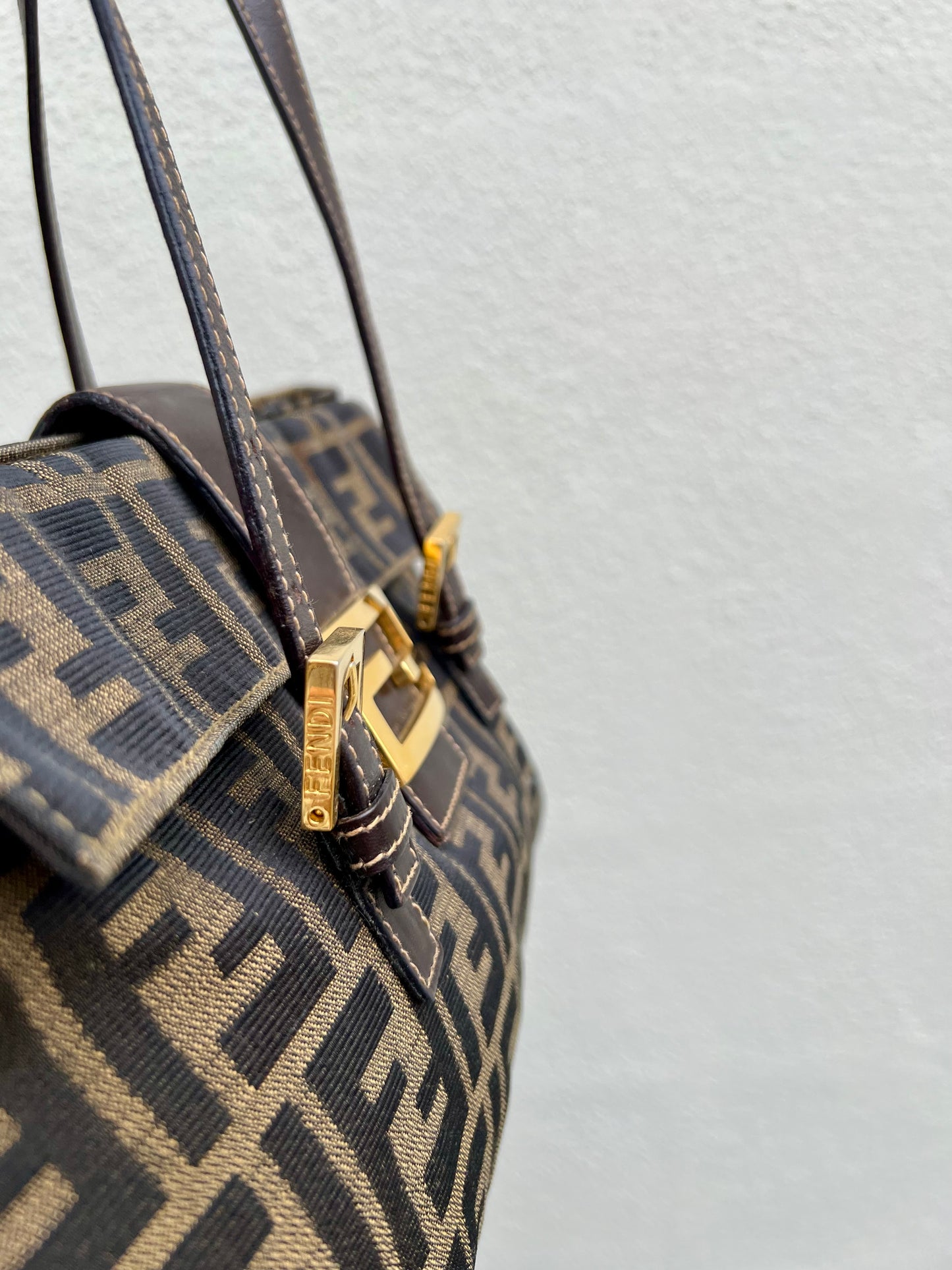 Pre-loved Fendi Zucca Brown Double Handle Bag