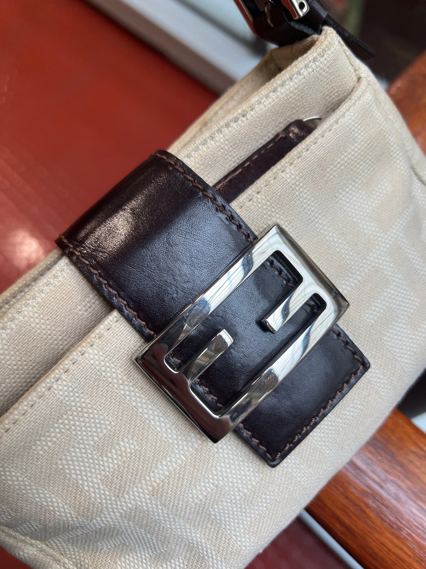 Pre-loved Fendi Zucca Mini Baguette Handbag