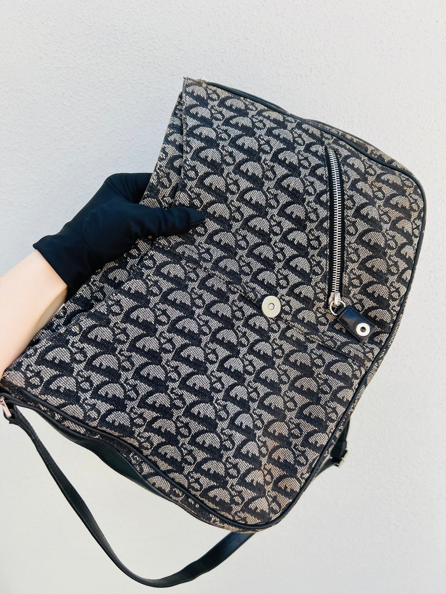 Pre-loved Dior Trotter Logo Canvas CD Flap Large Messenger Crossbody Saddle Bag