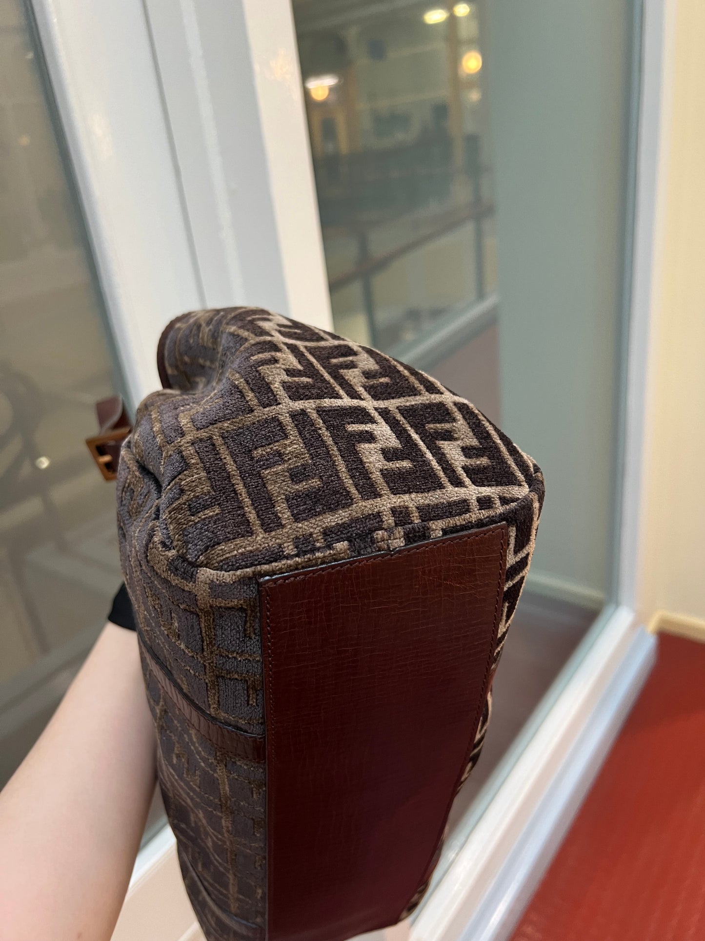 Pre-loved Fendi Velvet Zucca Shoulder Tote Bag