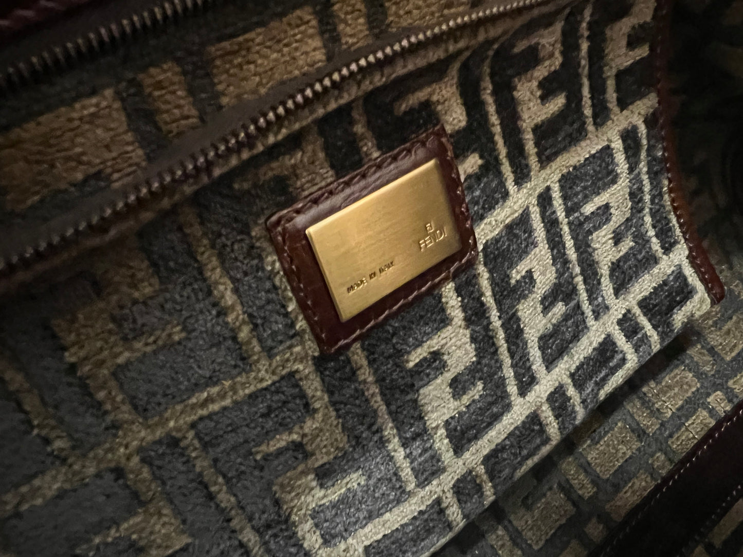 Pre-loved Fendi Velvet Zucca Shoulder Tote Bag