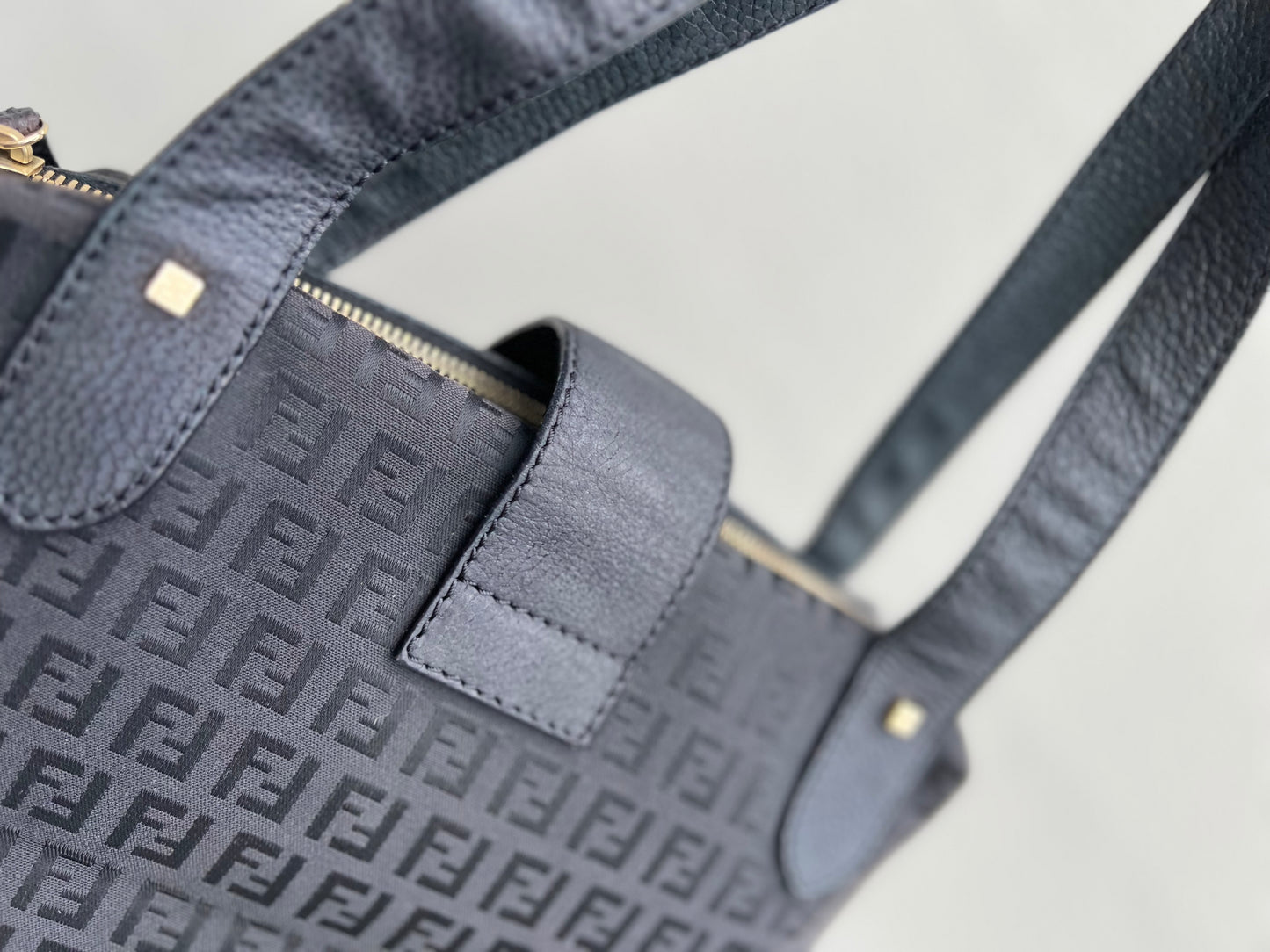 Pre-loved Fendi Baguette Mulitpocket Black Canvas and Leather Shoulder Bag