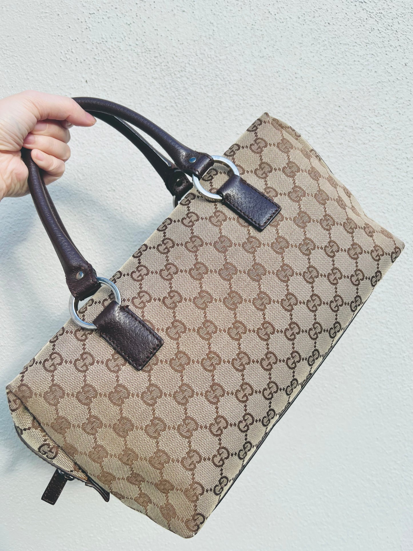 Pre-loved Gucci GG Canvas Boston Bag Brown