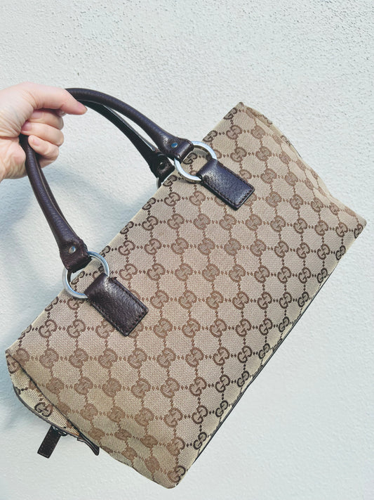 Pre-loved Gucci GG Canvas Boston Bag Brown