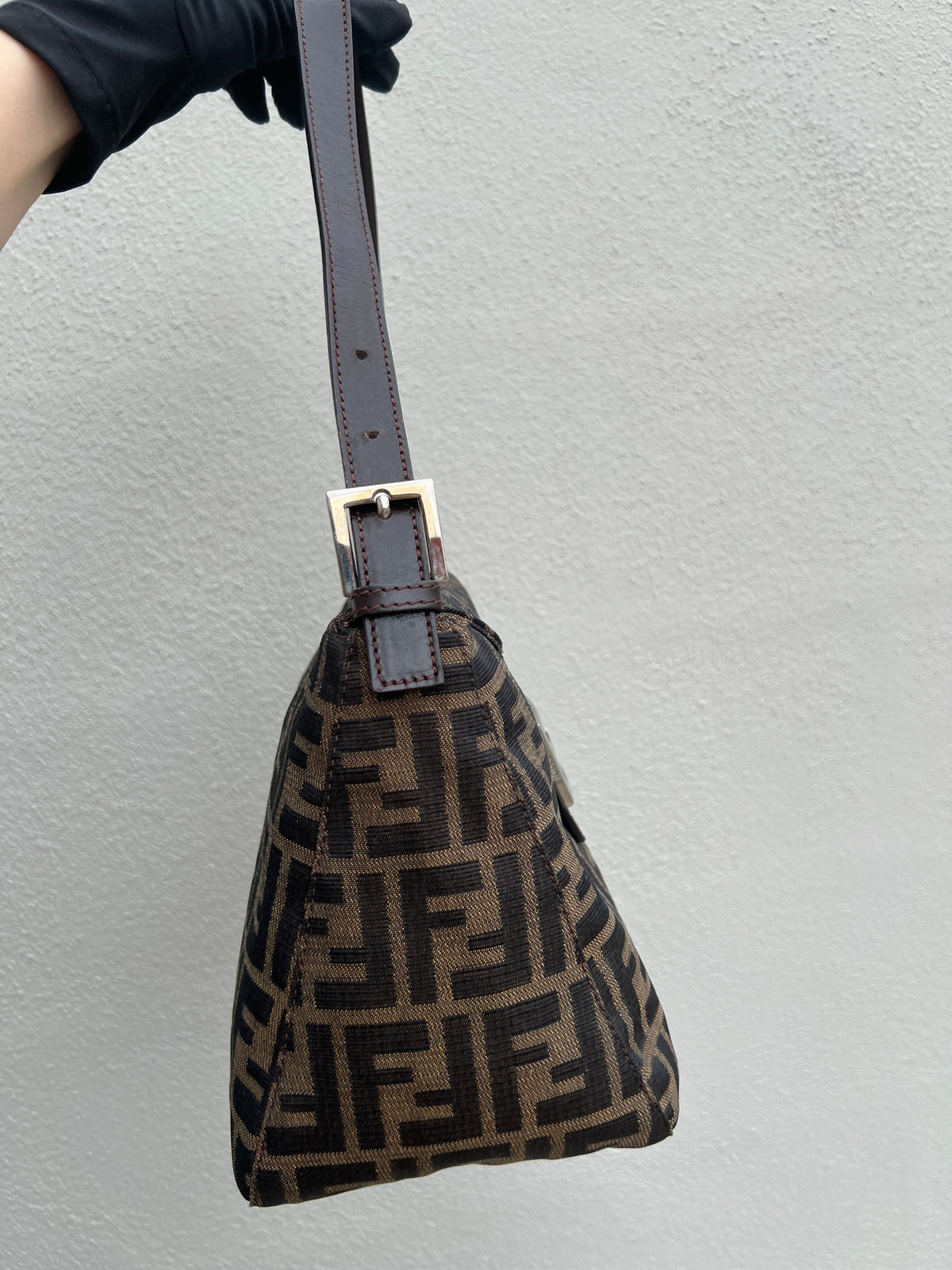 Pre-loved Fendi Zucca Double Flap Baguette Shoulder Bag